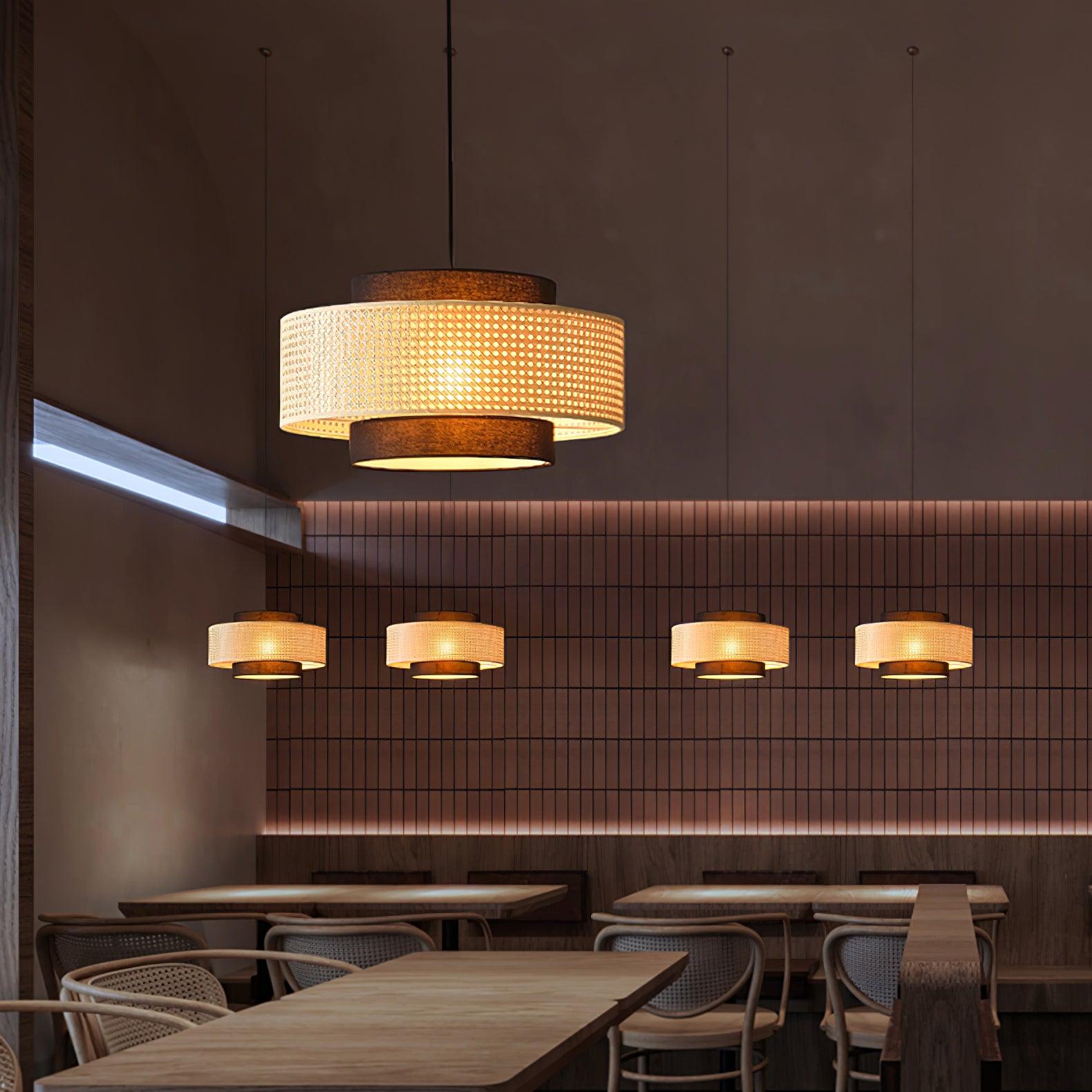 Zerither Rattan Fabric Pendant Light - Letslighting
