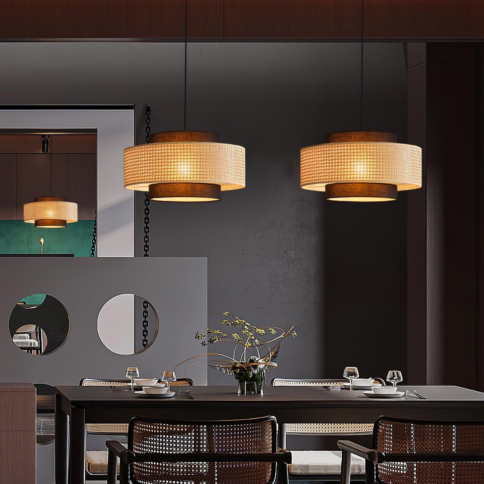Zerither Rattan Fabric Pendant Light - Letslighting