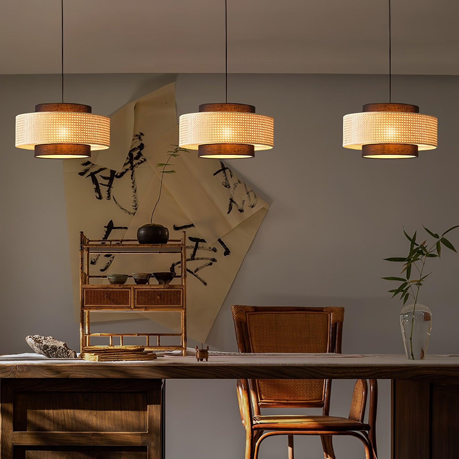 Zerither Rattan Fabric Pendant Light - Letslighting