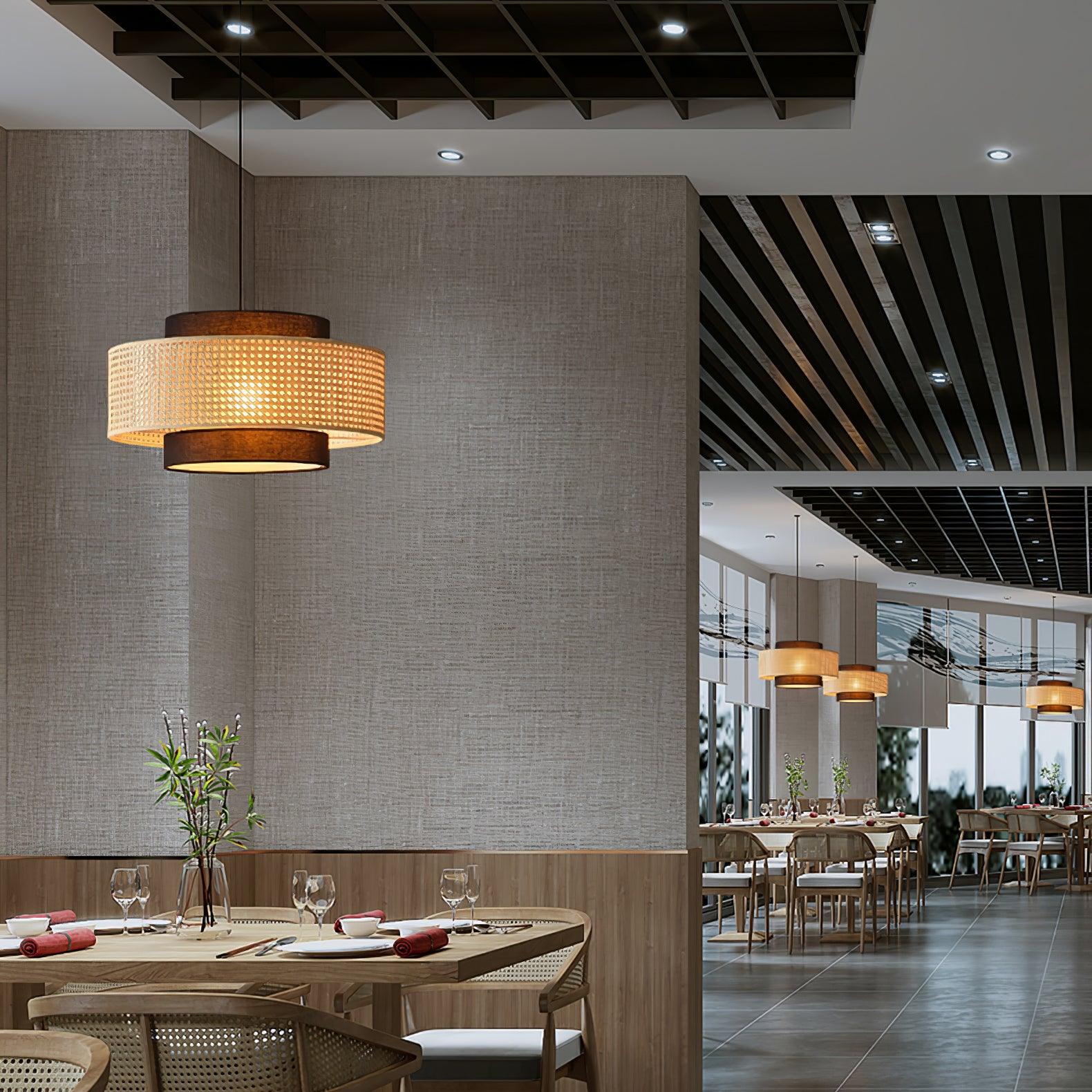 Zerither Rattan Fabric Pendant Light - Letslighting