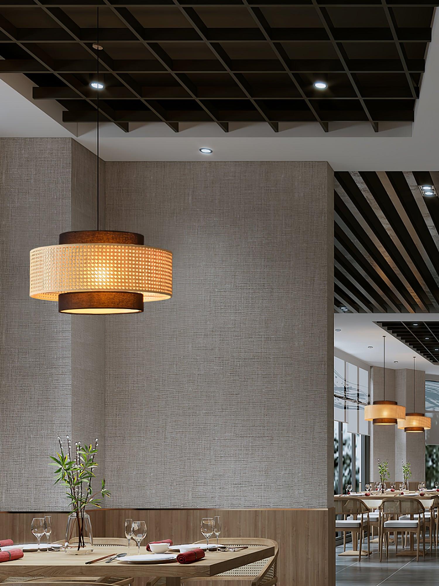 Zerither Rattan Fabric Pendant Light - Letslighting