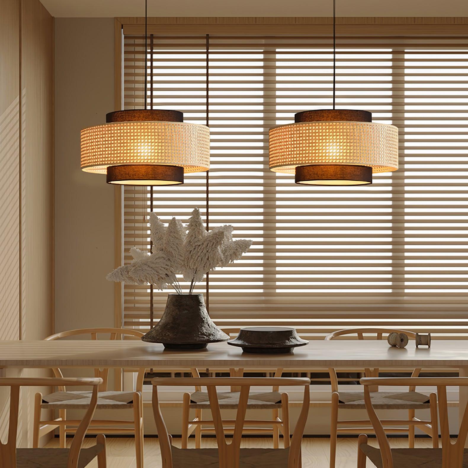 Zerither Rattan Fabric Pendant Light - Letslighting
