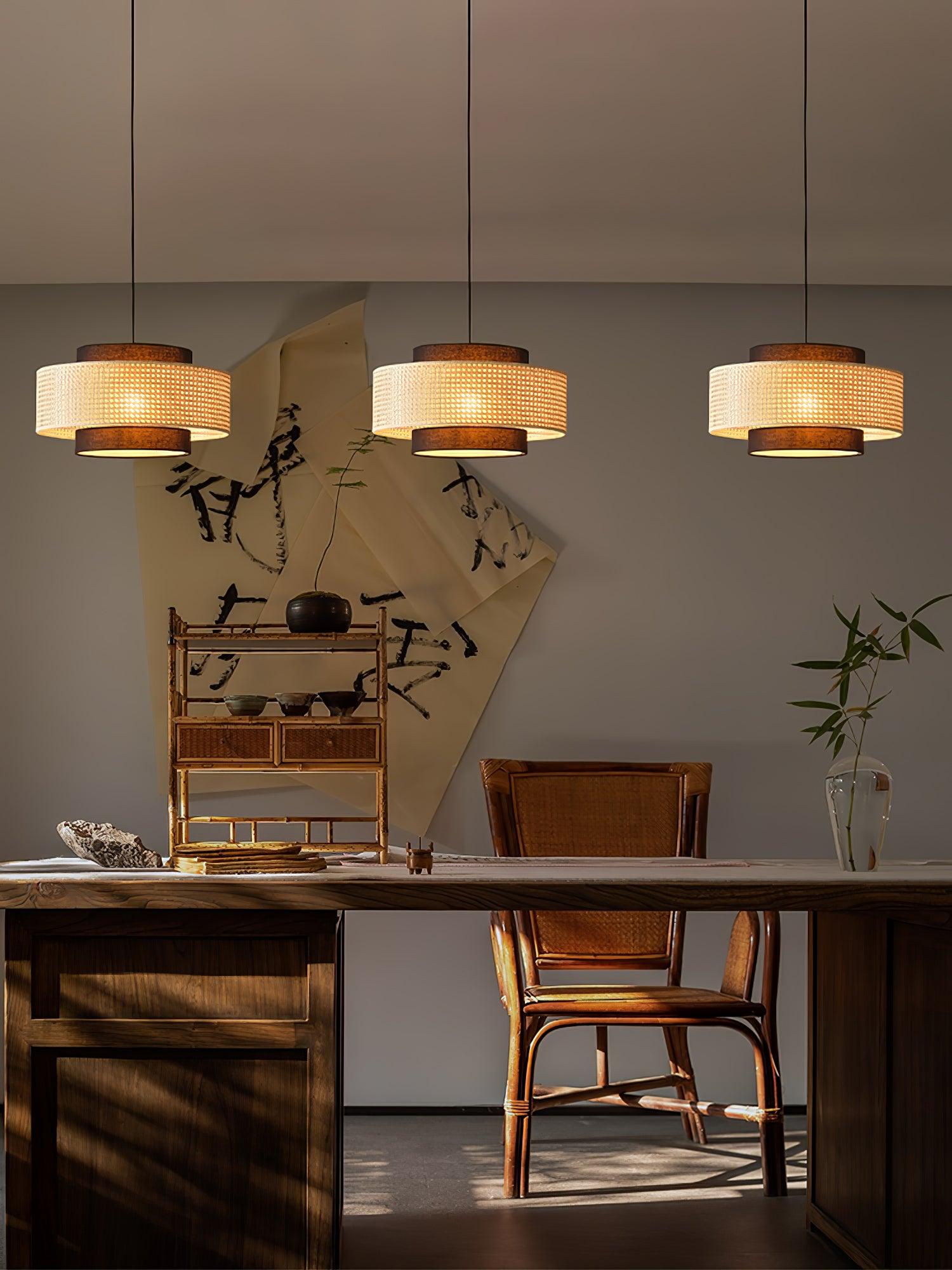Zerither Rattan Fabric Pendant Light - Letslighting