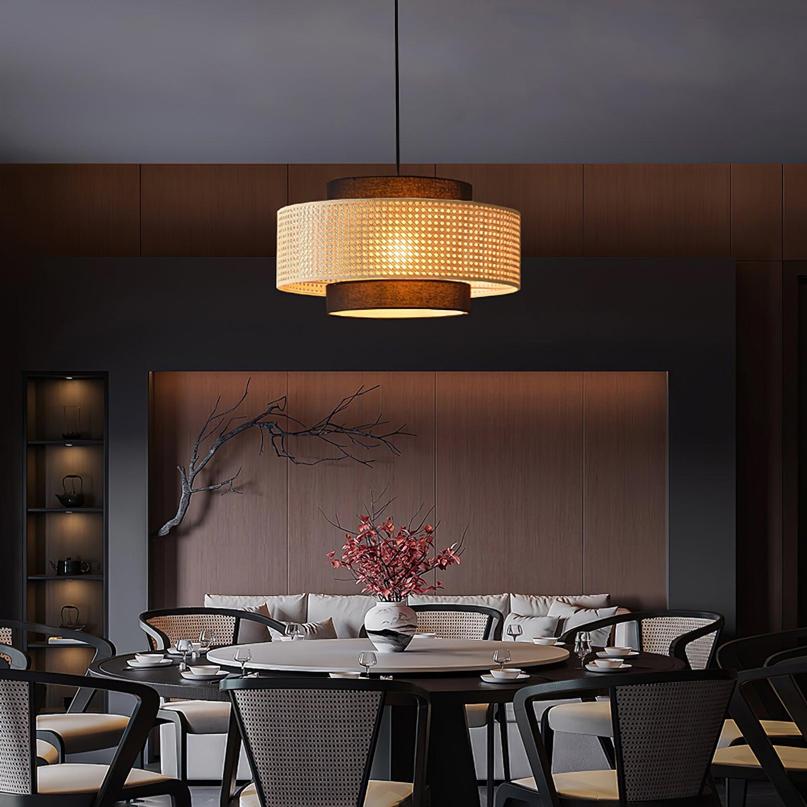 Zerither Rattan Fabric Pendant Light - Letslighting