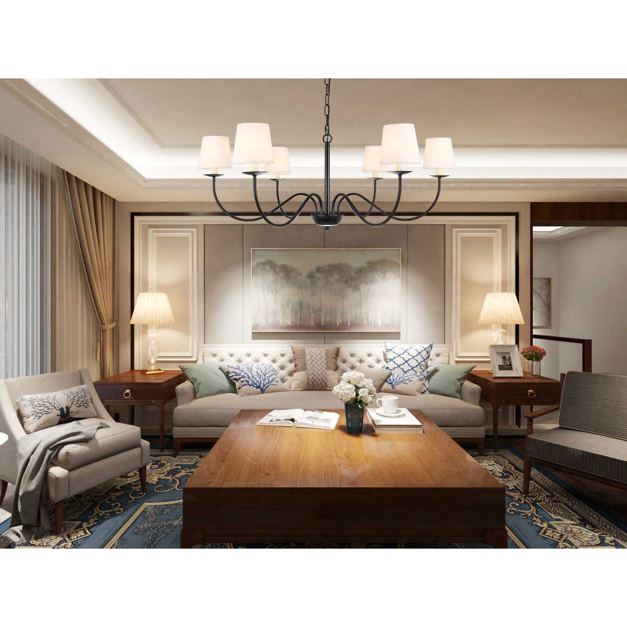 Amble Vintage Industrial Brass Fabric Chandelier - Letslighting