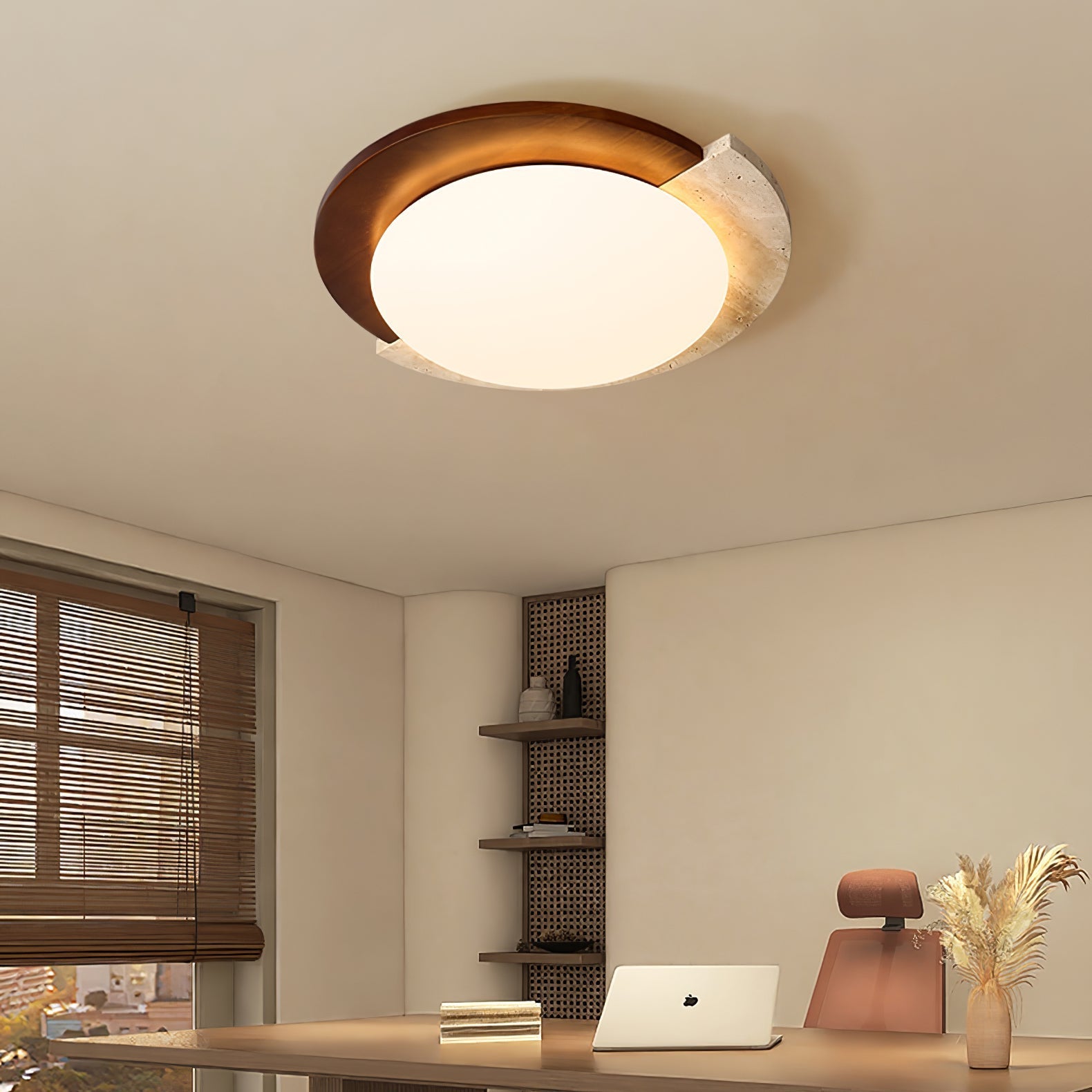 Ivnoran Arc-Rim Travertine Ceiling Light - Letslighting