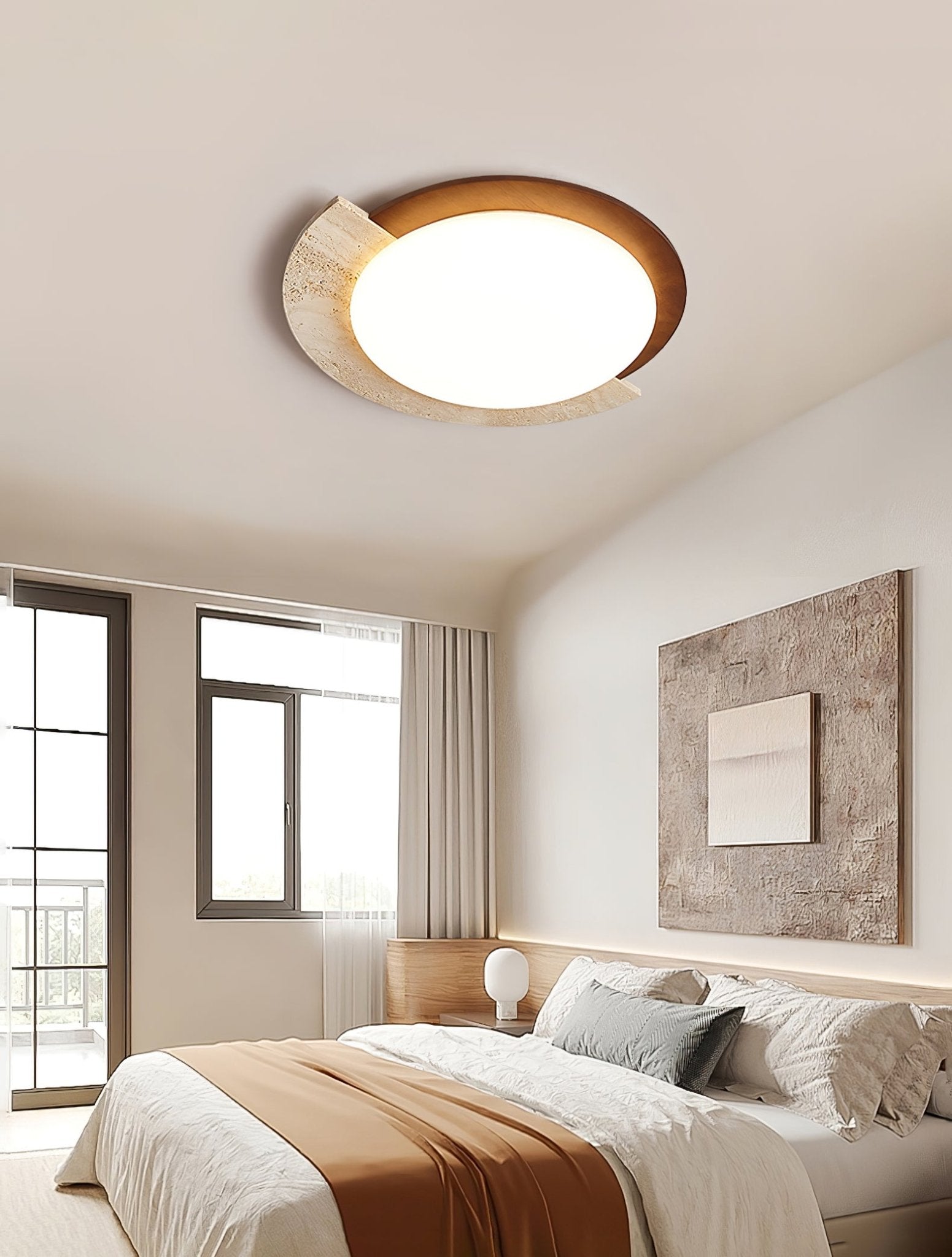 Ivnoran Arc-Rim Travertine Ceiling Light - Letslighting