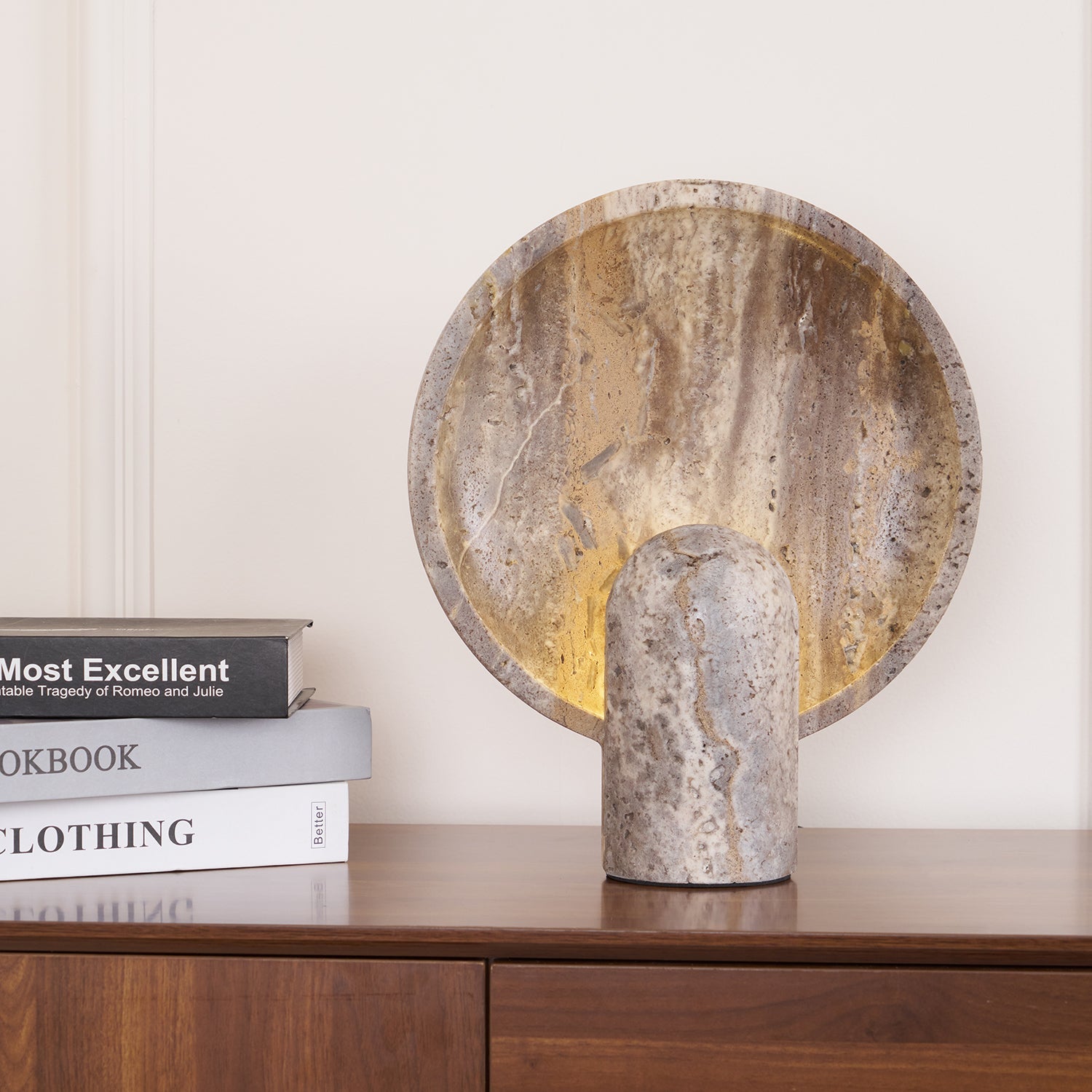 Cavenyra Saucer-Base Travertine Table Lamp - Letslighting