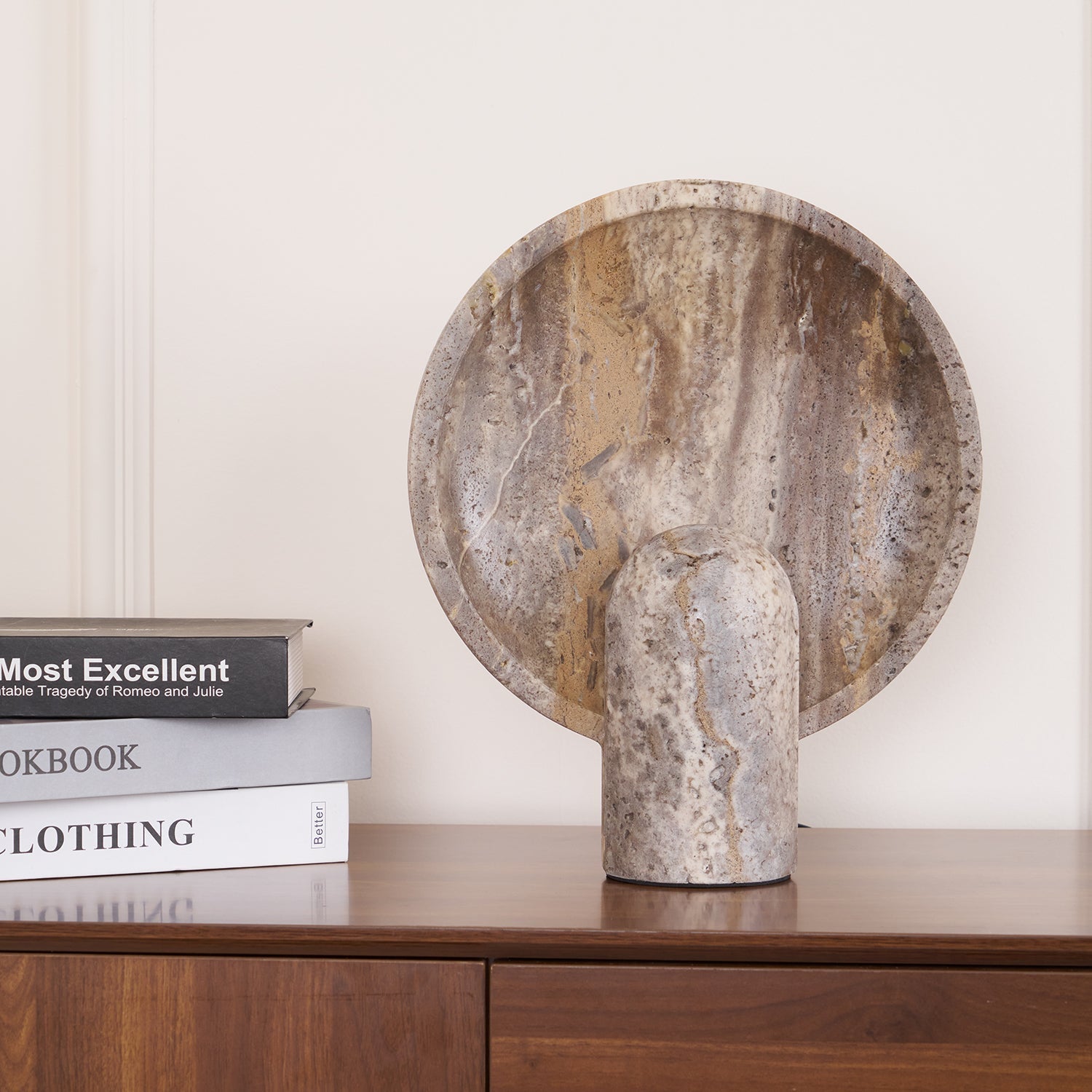 Cavenyra Saucer-Base Travertine Table Lamp - Letslighting