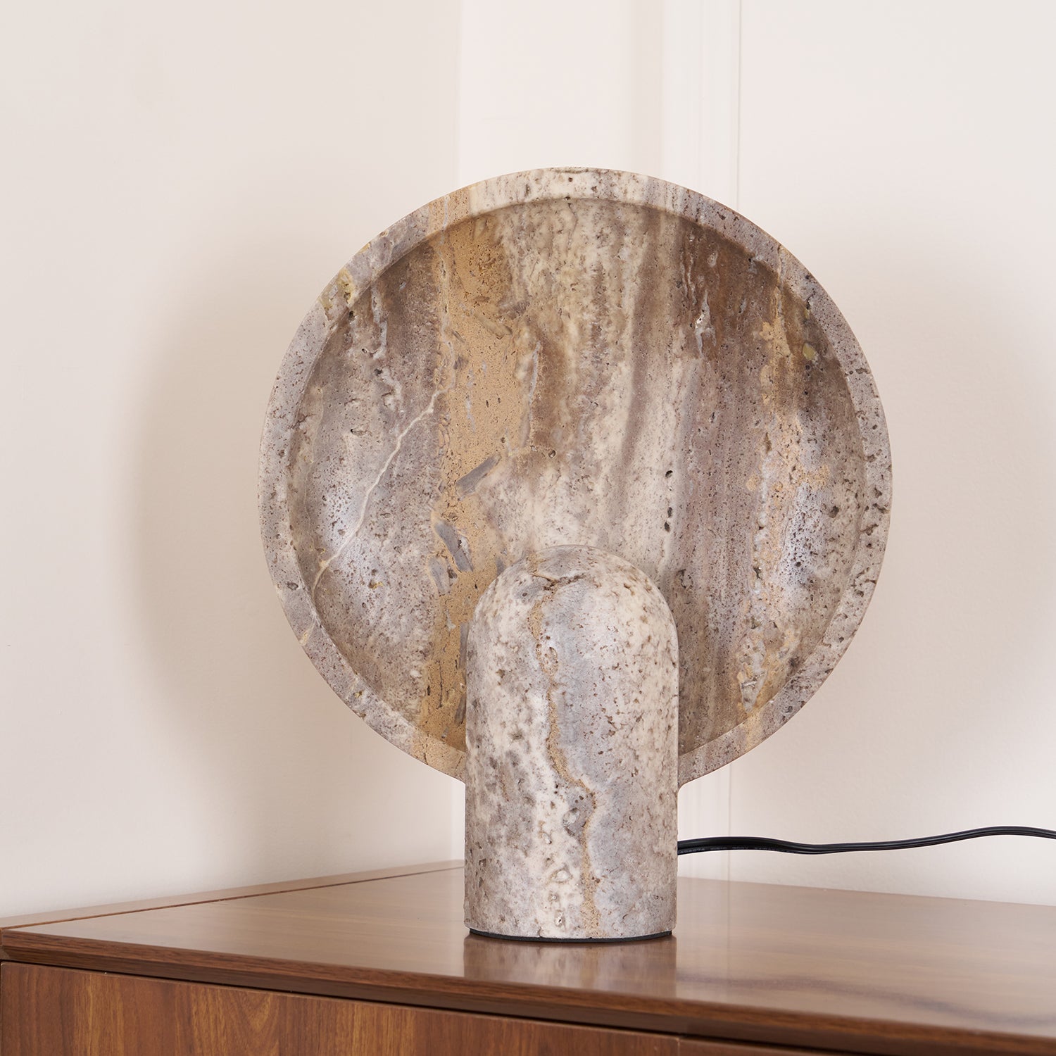 Cavenyra Saucer-Base Travertine Table Lamp - Letslighting