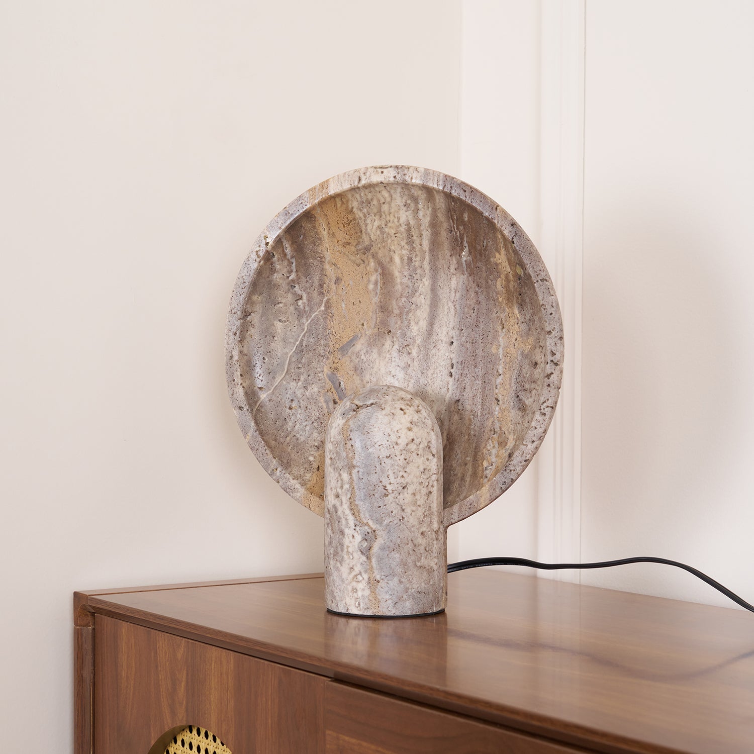 Cavenyra Saucer-Base Travertine Table Lamp - Letslighting