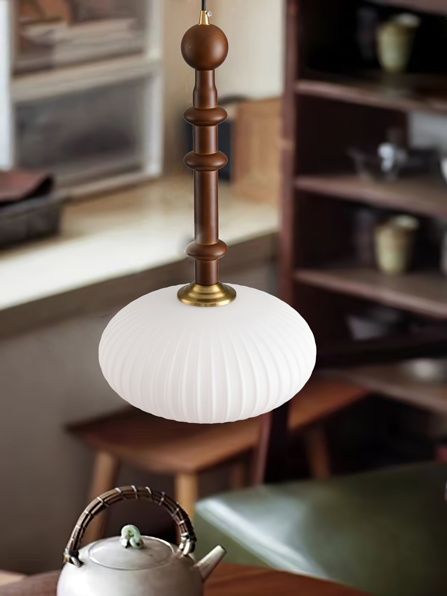 Iliror Traditional Art Wood Glass Pendant Light - Letslighting