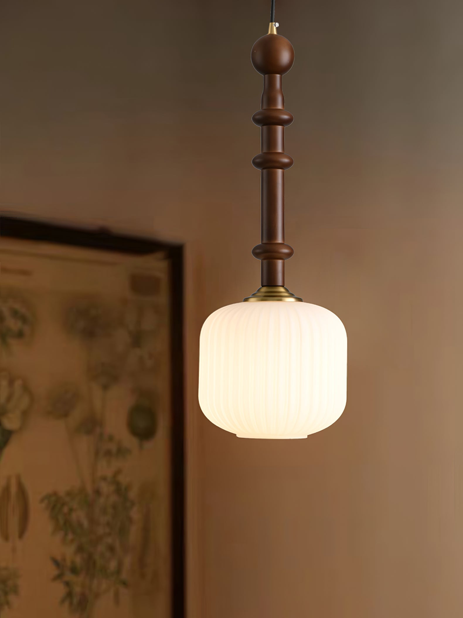 Iliror Traditional Art Wood Glass Pendant Light - Letslighting