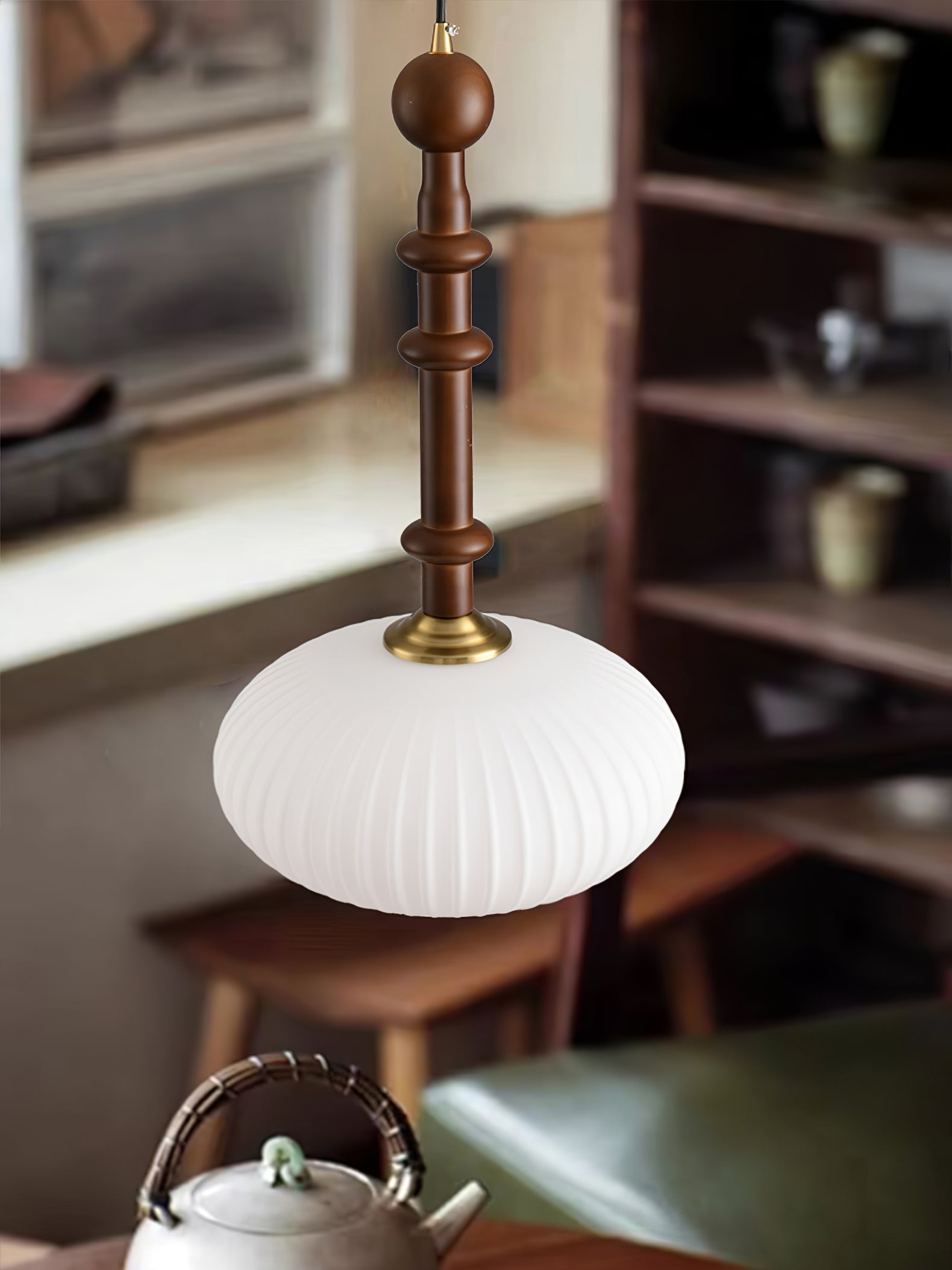 Iliror Traditional Art Wood Glass Pendant Light - Letslighting