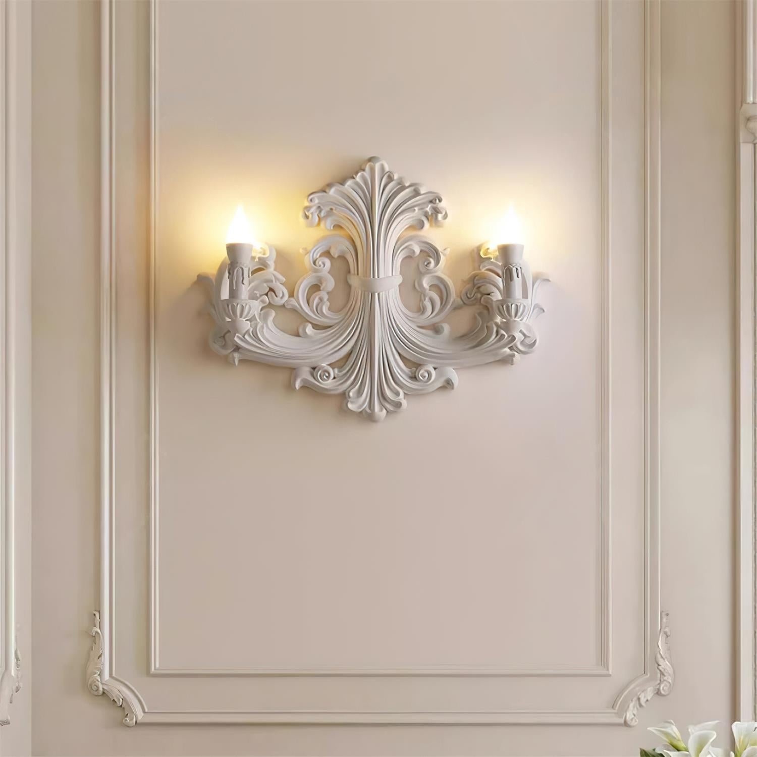 Wall Lamp Sculptural Plaster Candle Arms Uplighting Elegant