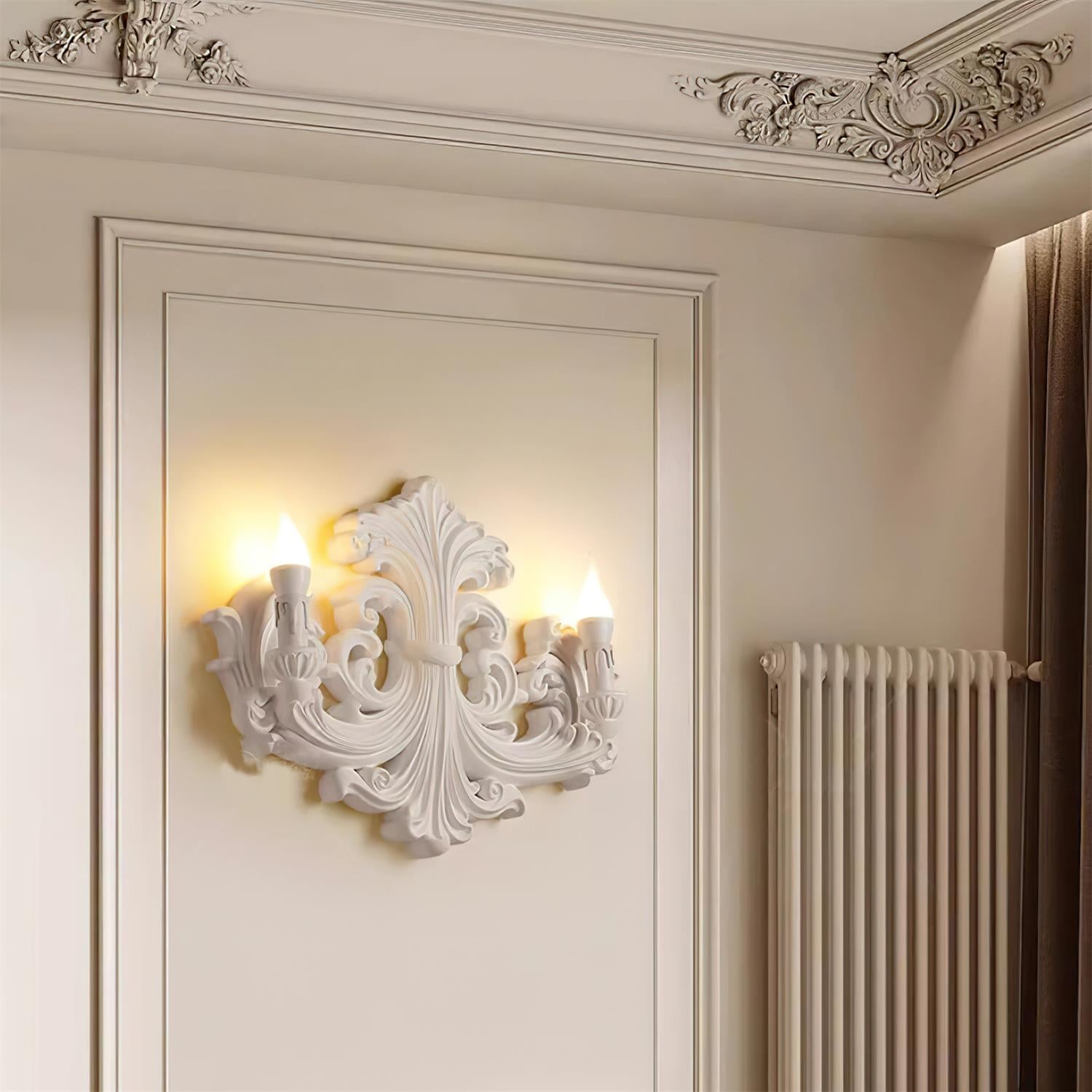 Wall Lamp Sculptural Plaster Candle Arms Uplighting Elegant