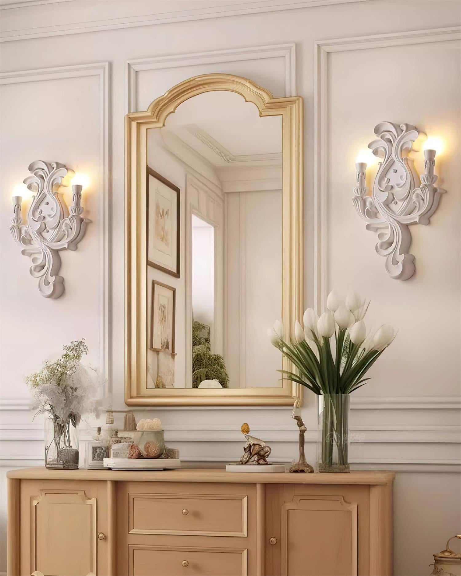 Wall Lamp Sculptural Plaster Candle Arms Uplighting Elegant