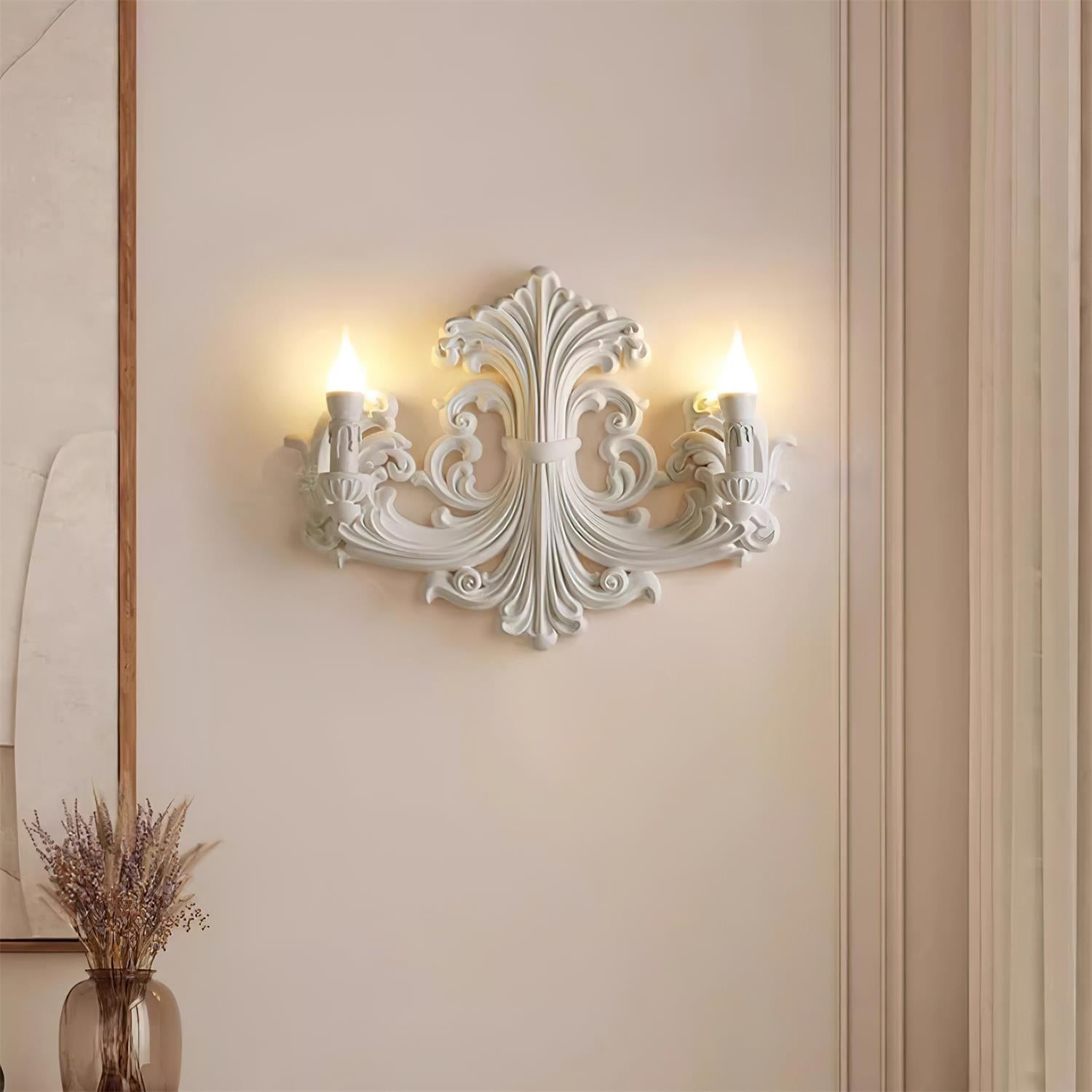Wall Lamp Sculptural Plaster Candle Arms Uplighting Elegant