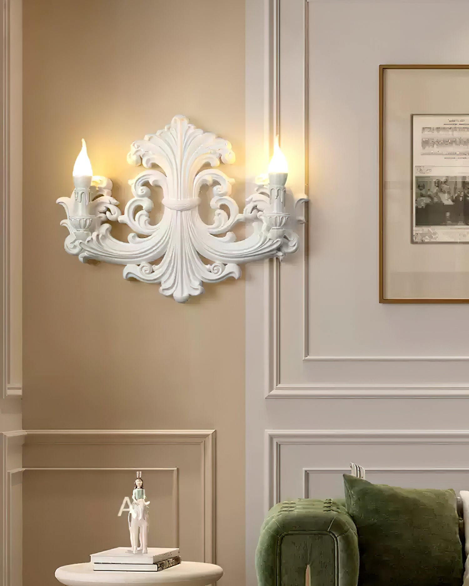 Wall Lamp Sculptural Plaster Candle Arms Uplighting Elegant