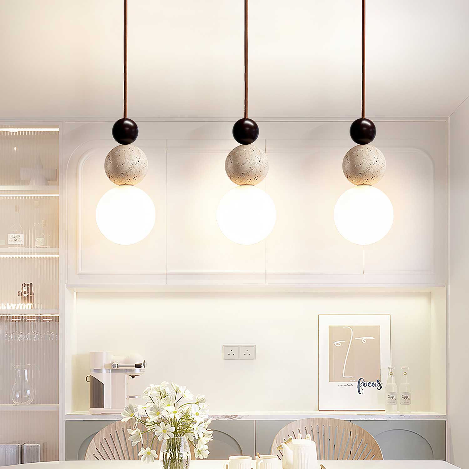 Ullaeia Sphere-Cluster Travertine Pendant Light - Letslighting