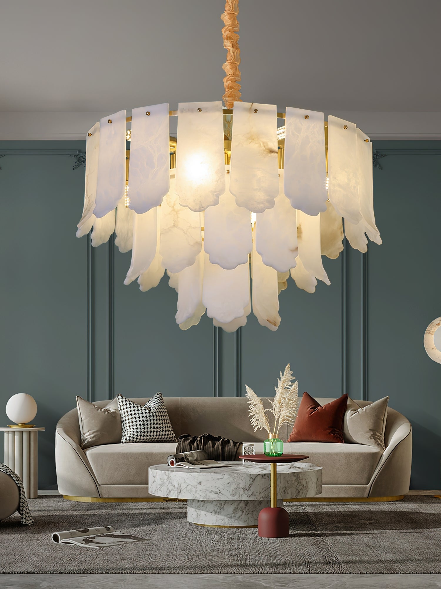 Hue Postmodern Luxury Brass Alabaster Chandelier - Letslighting