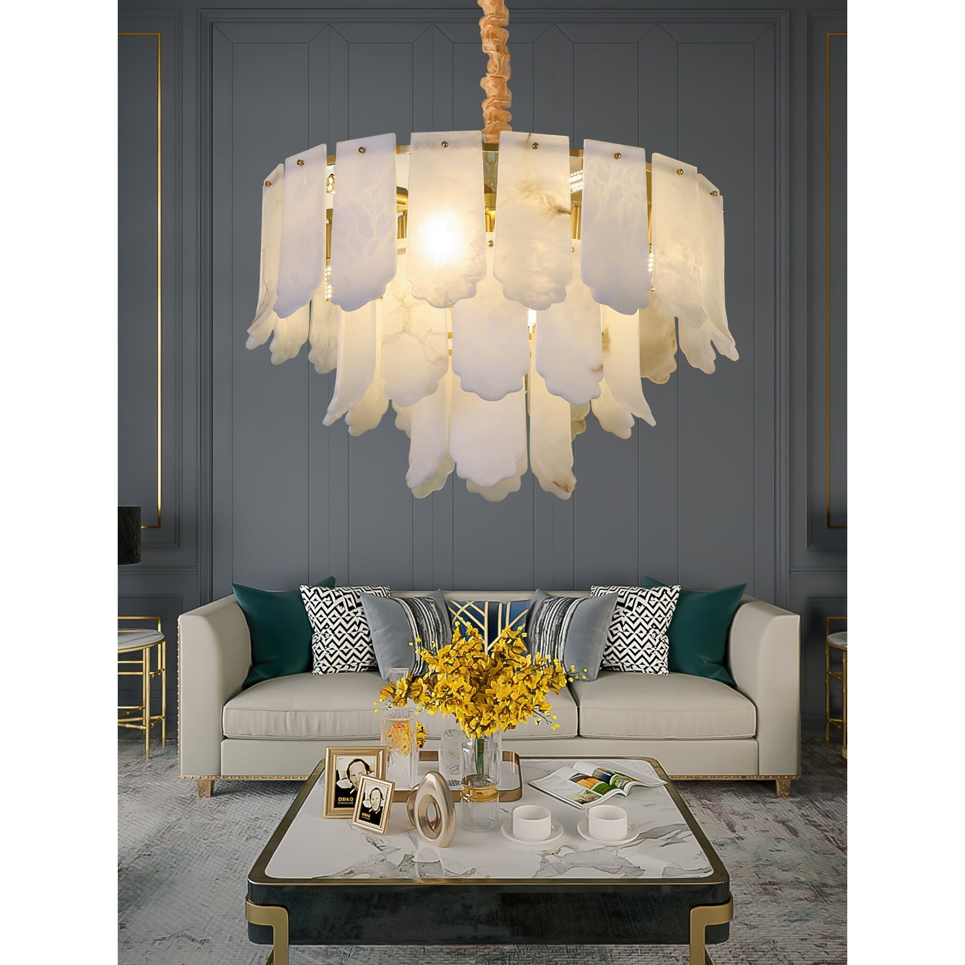 Hue Postmodern Luxury Brass Alabaster Chandelier - Letslighting