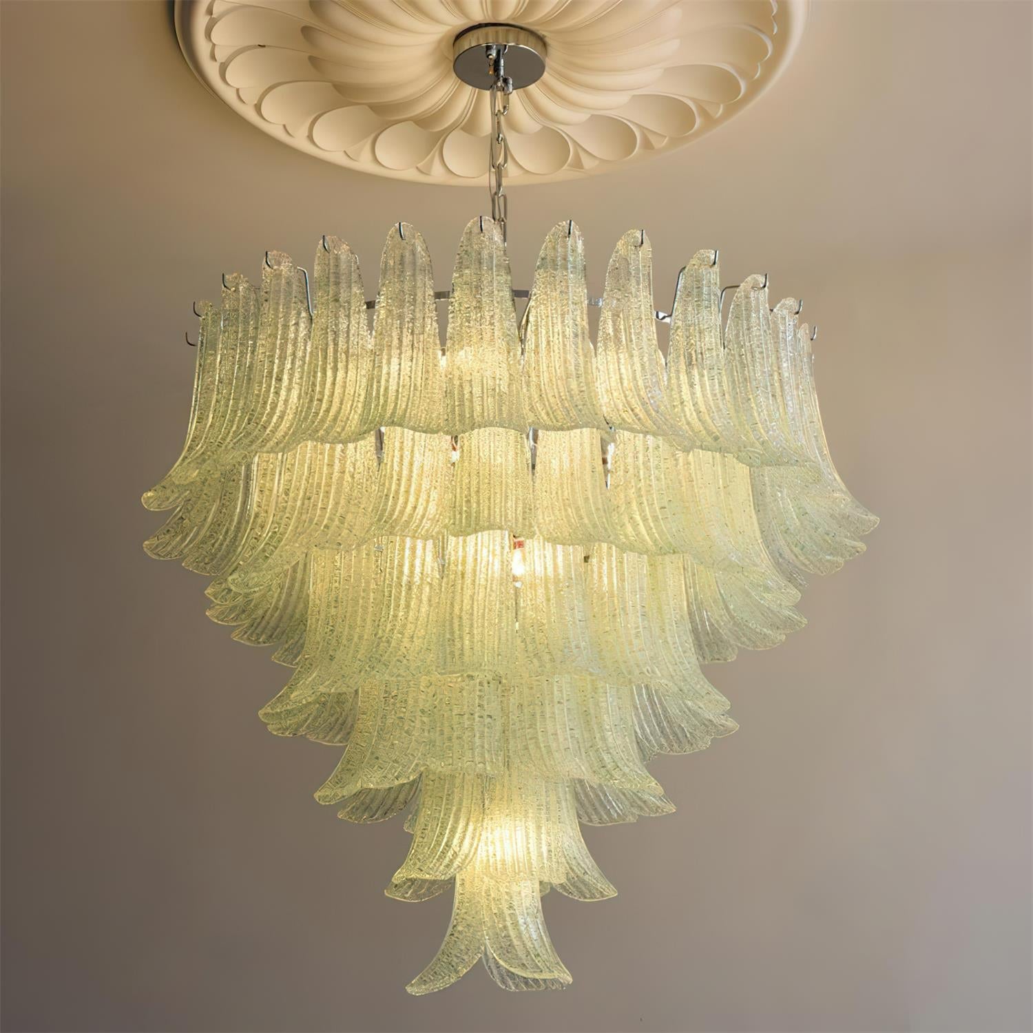 Elena Chandelier Hand-Shaped Glass Petals on Tiered Frame - Letslighting