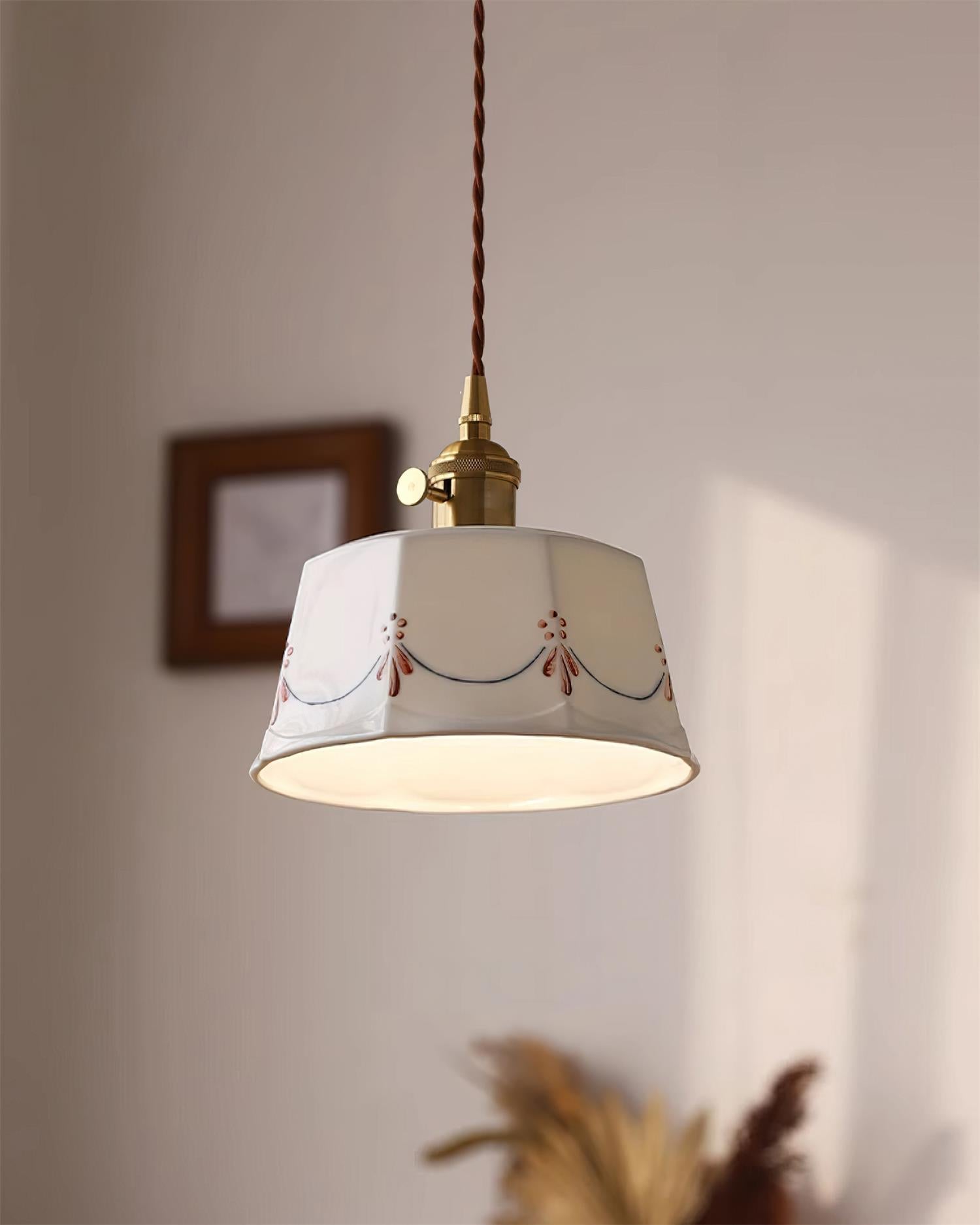 Eliana Pendant Lamp Hand Painted Floral Glass Vintage - Letslighting