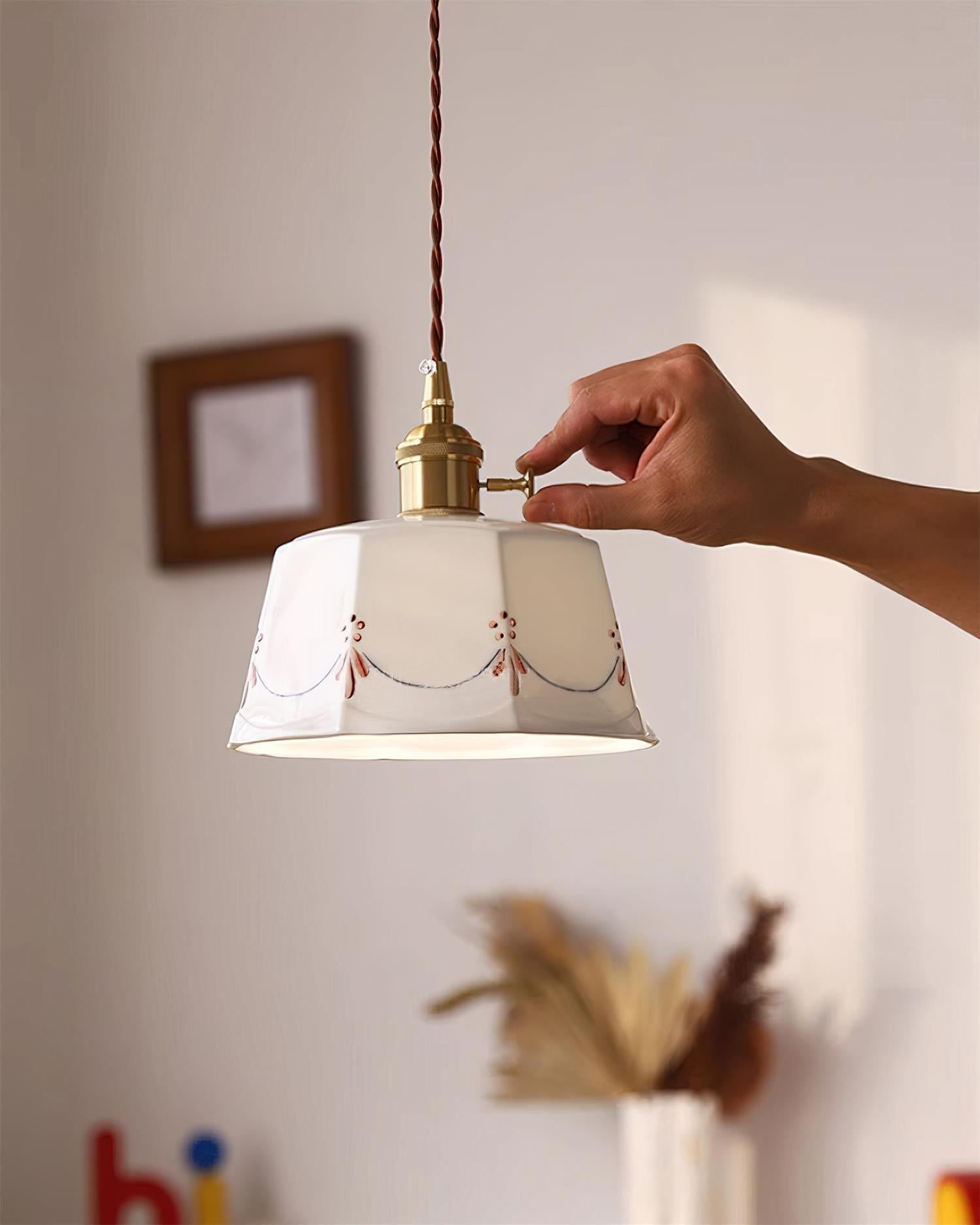 Eliana Pendant Lamp Hand Painted Floral Glass Vintage - Letslighting