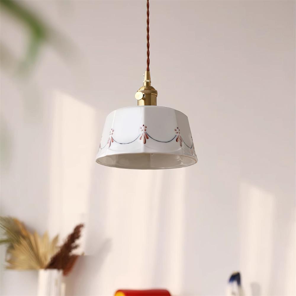 Eliana Pendant Lamp Hand Painted Floral Glass Vintage - Letslighting