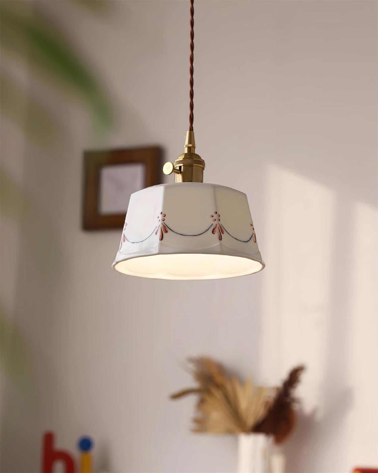 Eliana Pendant Lamp Hand Painted Floral Glass Vintage - Letslighting