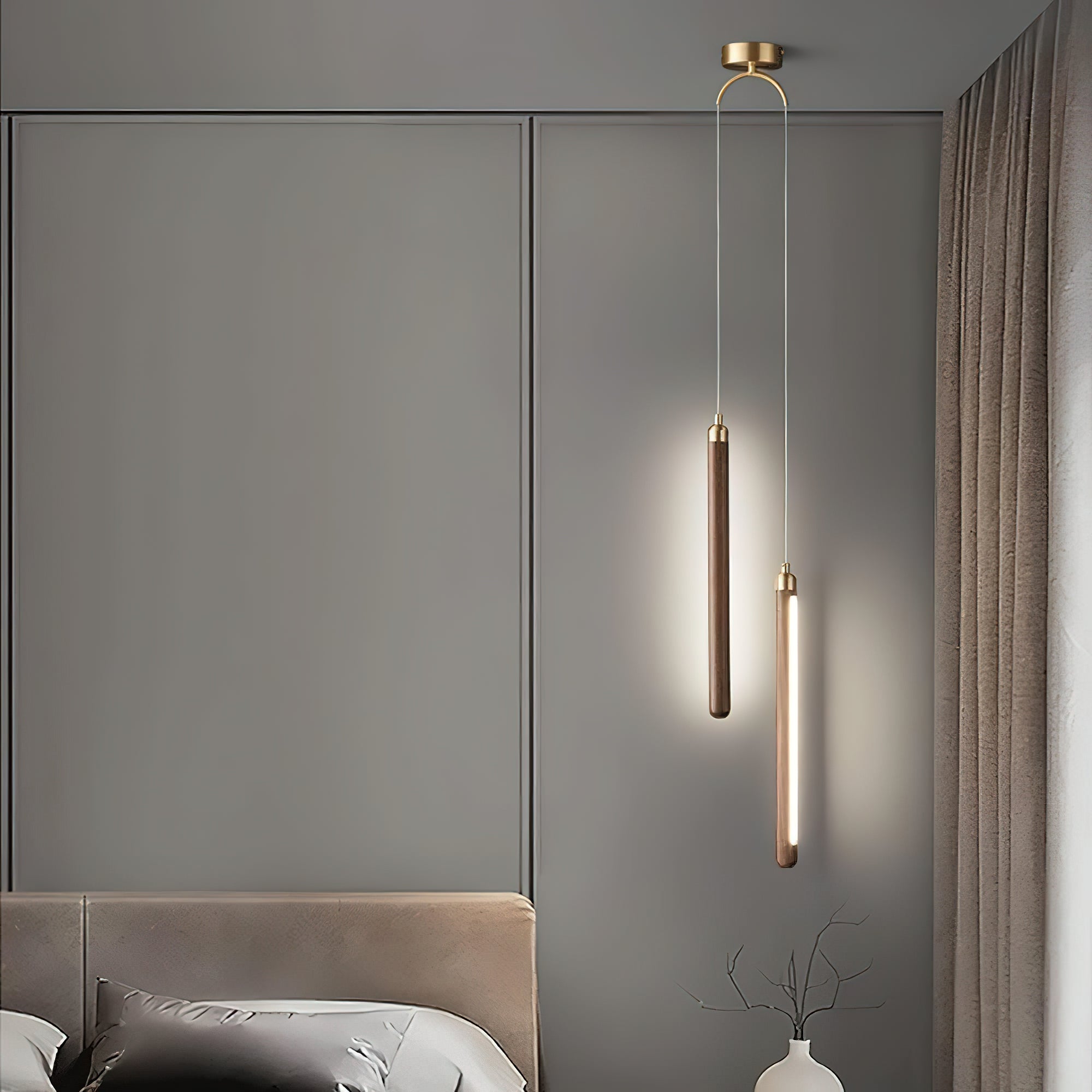 Kyoto Walnut Brass Linear Pendant Light - Letslighting