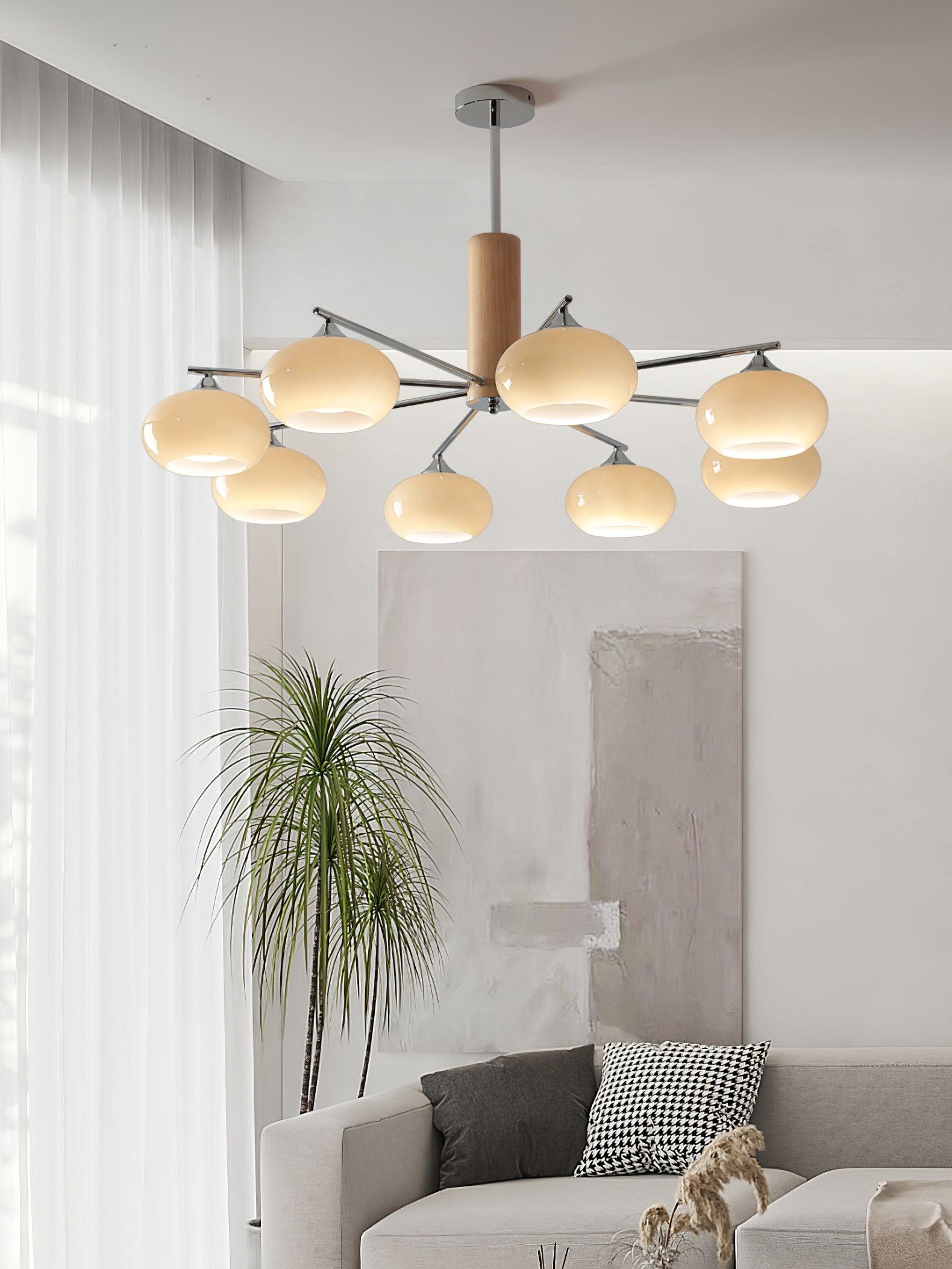 Lustra Chandelier Persimmon Glass Mid-Century 8-Light - Letslighting