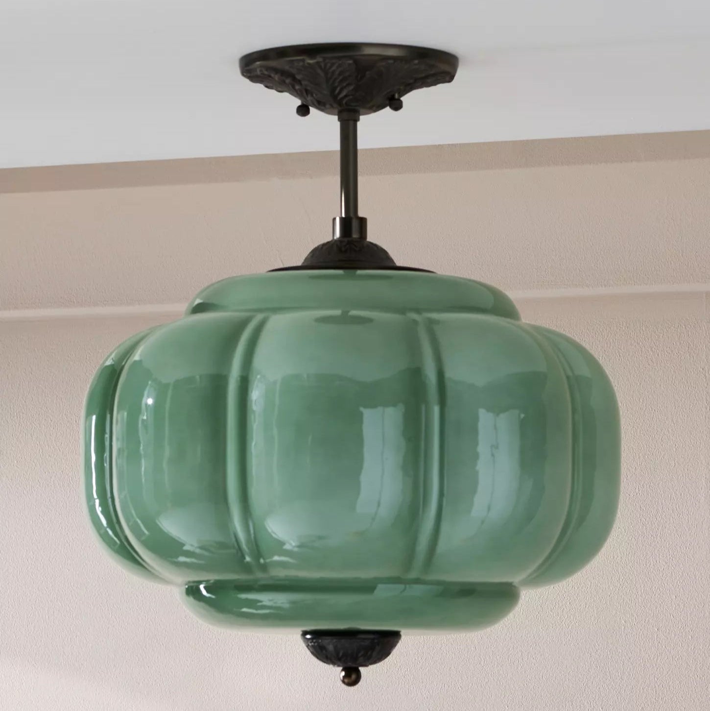 Eldio Green Glass Semi Flush Mount Light
