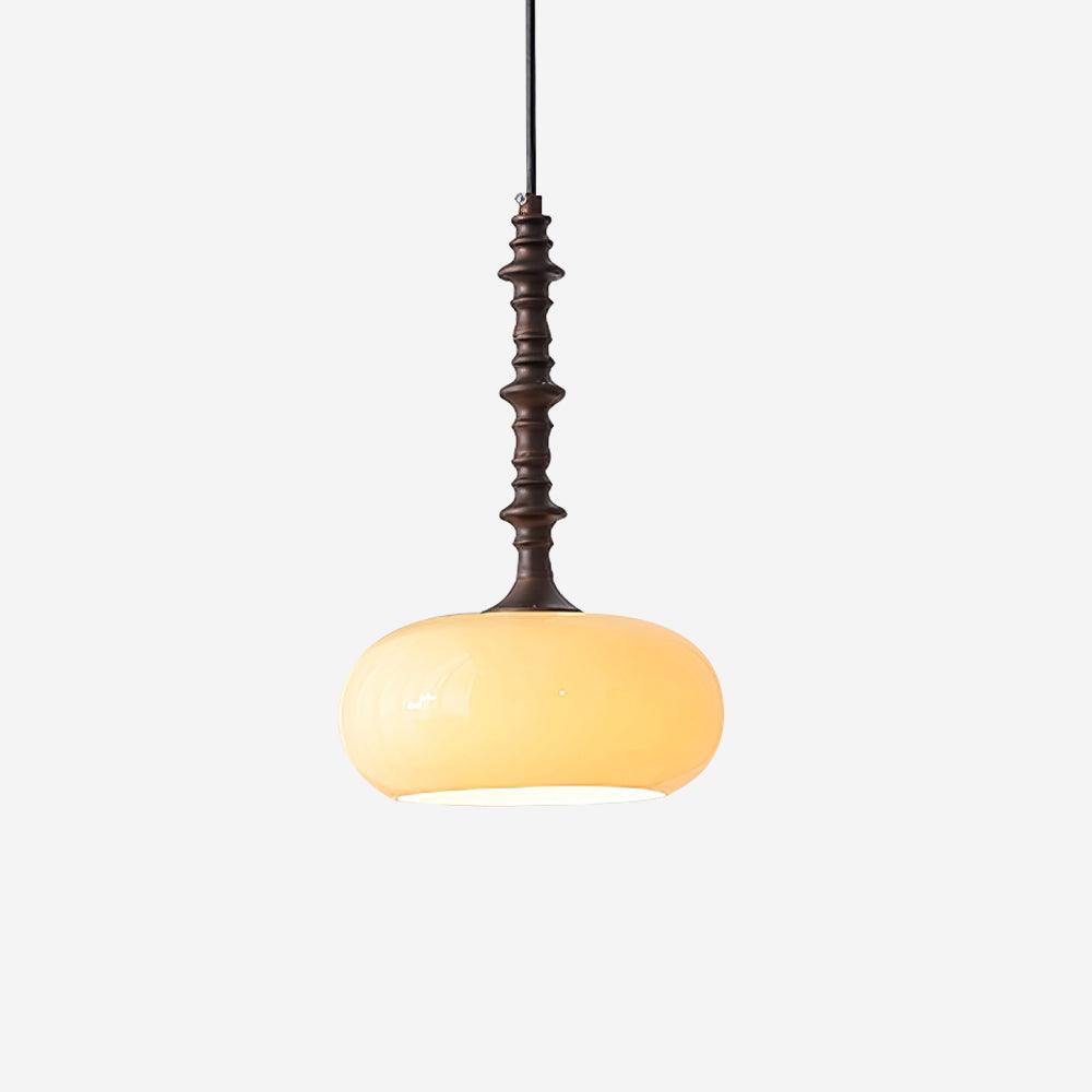 Pendant Lamp White Glass Shade Brown Turned Vintage - Letslighting