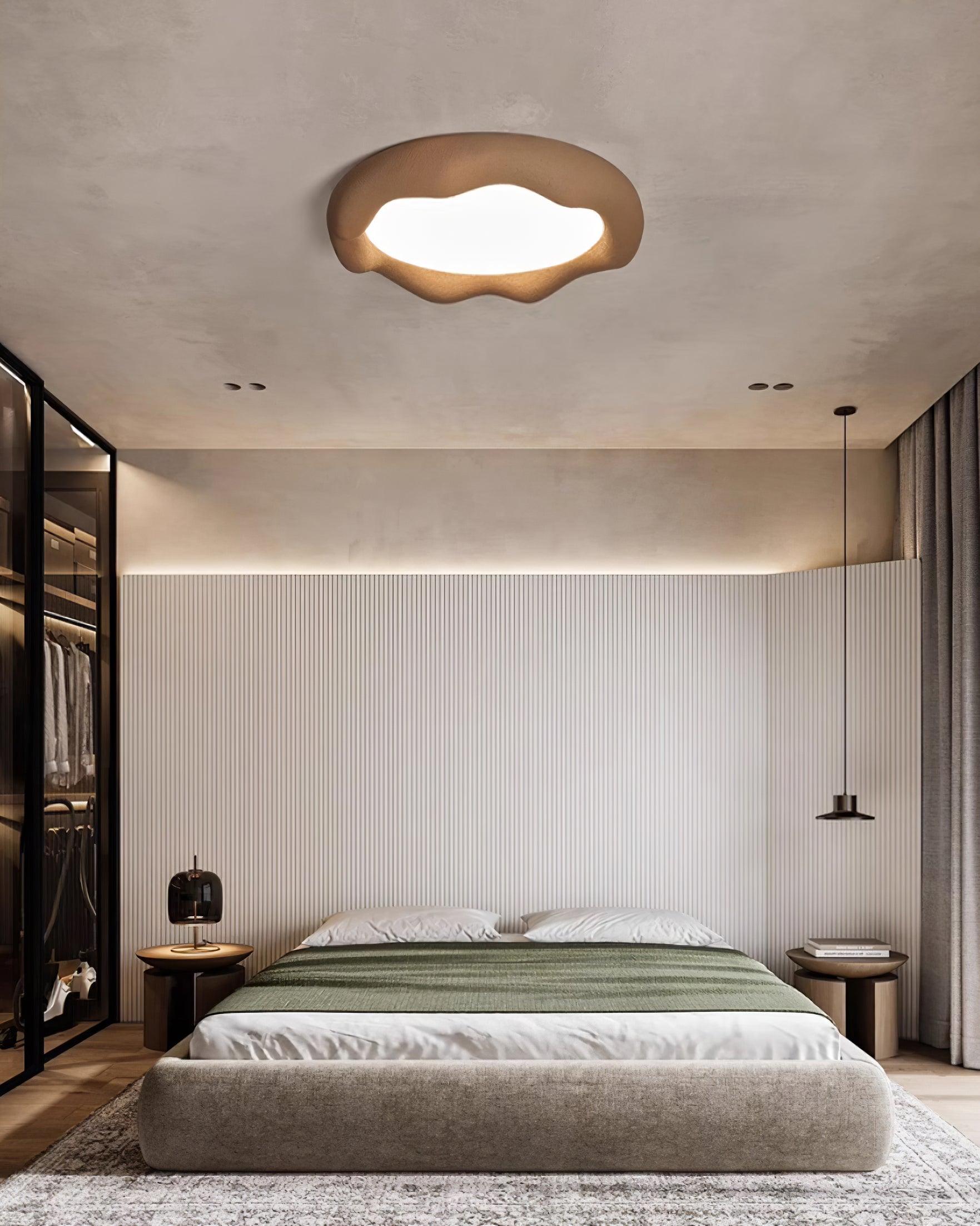 Ceiling Light Organic Resin and Fiberglass Fixture in Beige - Letslighting