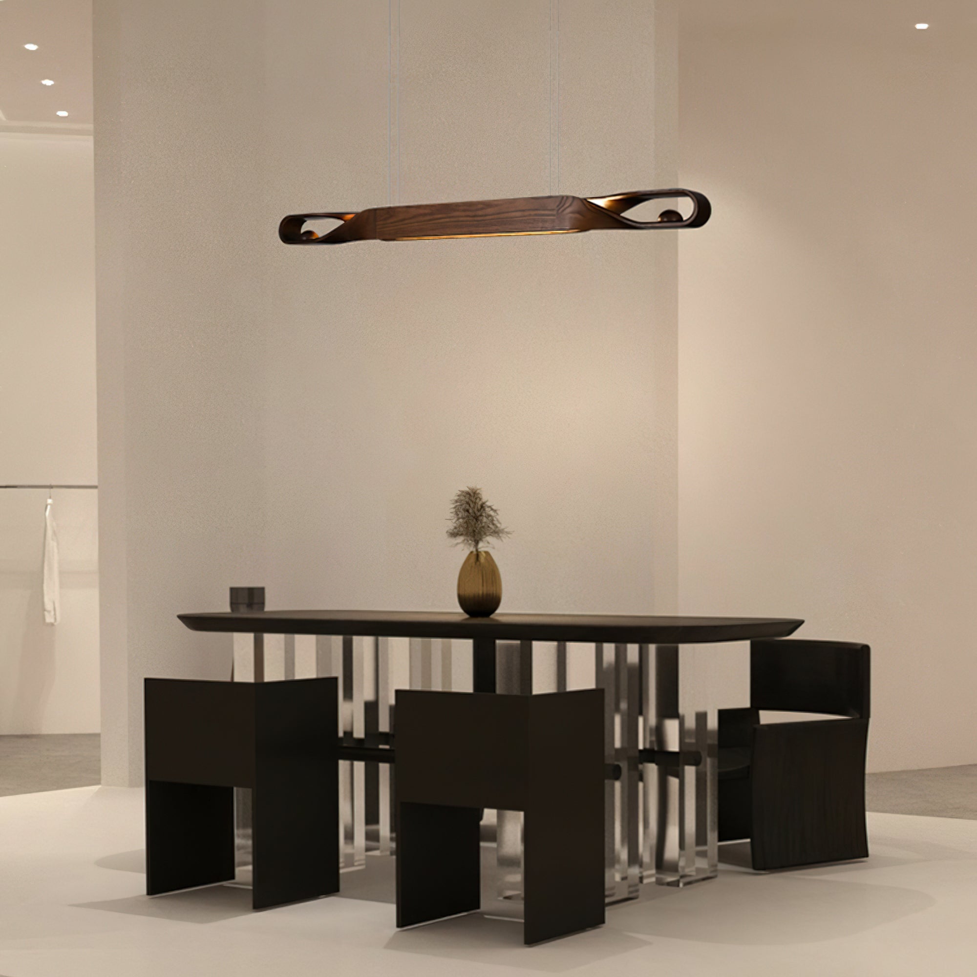 Lustra Pendant Lamp Wood Curved Minimalist - Letslighting