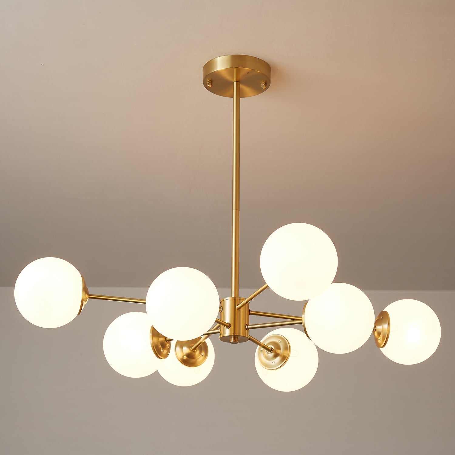 Lustra Chandelier Elysium Brass Frosted Glass Orbs - Letslighting