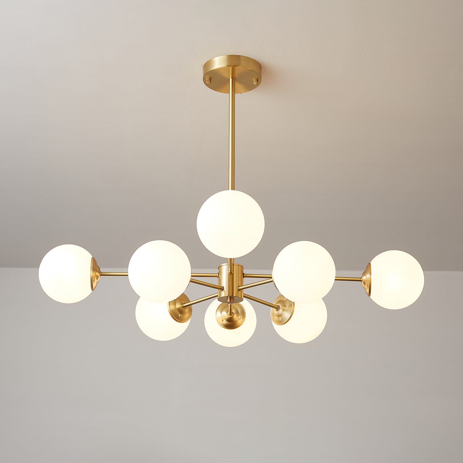 Lustra Chandelier Elysium Brass Frosted Glass Orbs - Letslighting