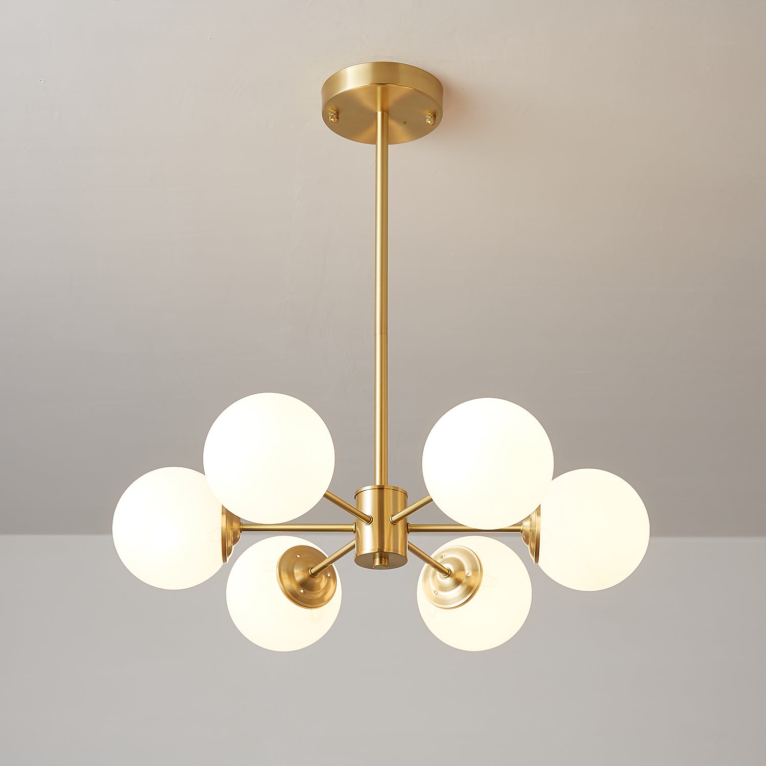 Lustra Chandelier Elysium Brass Frosted Glass Orbs - Letslighting