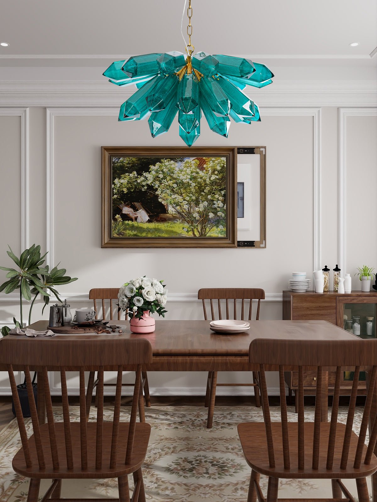 Aurora Chandelier Emerald Crystal Starburst Gold