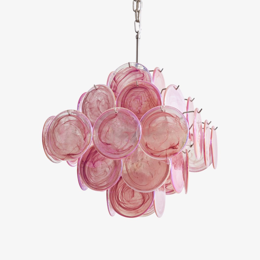 Aurora Chandelier Pink Glass Disc Layered Romantic - Letslighting