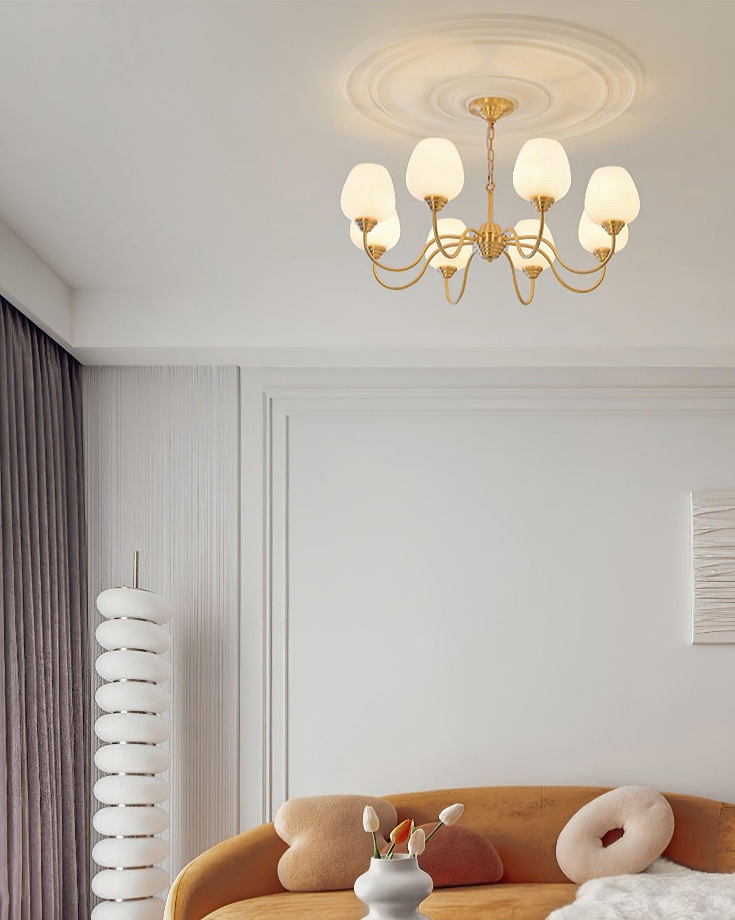Lustra Chandelier Antique Brass White Glass - Letslighting