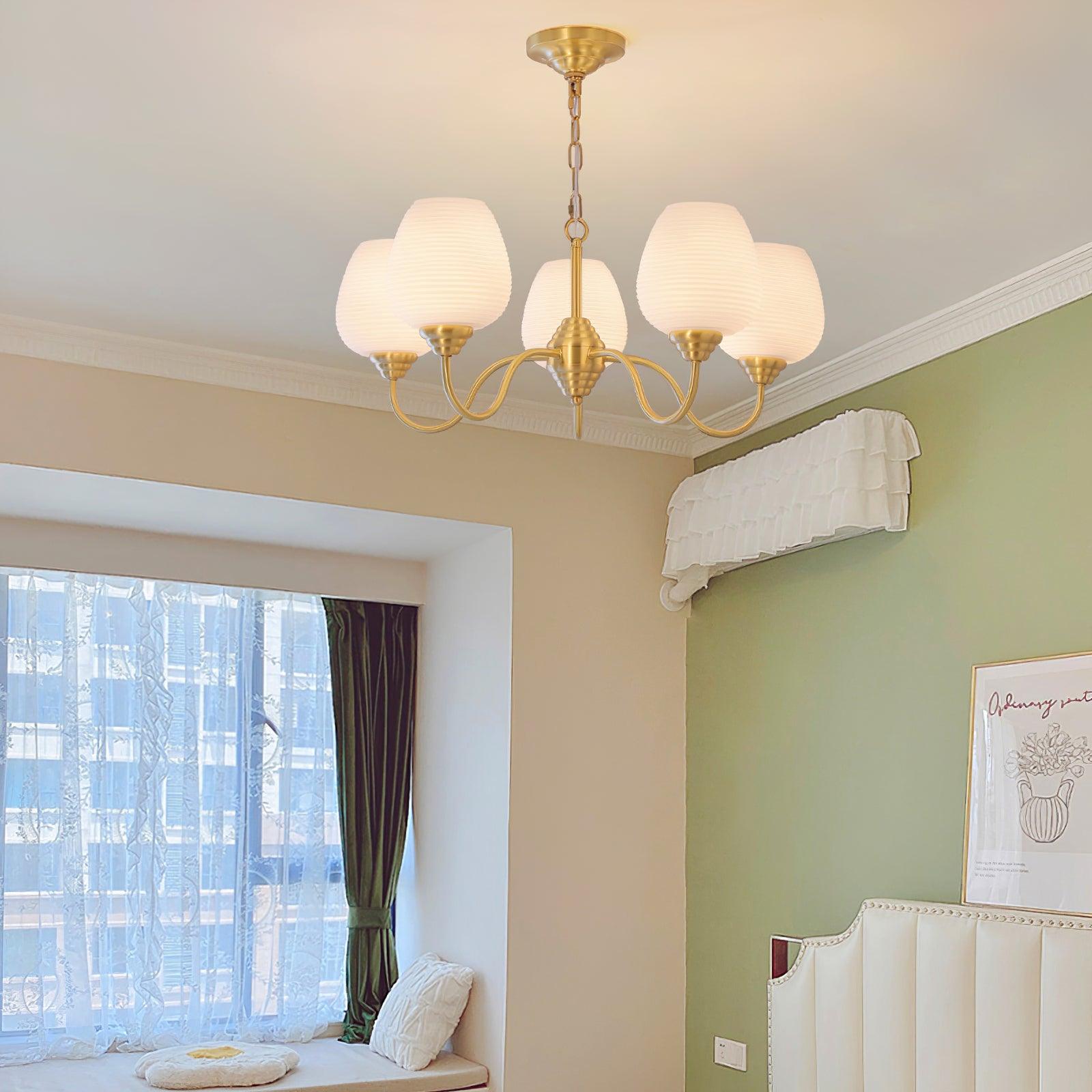 Lustra Chandelier Antique Brass White Glass - Letslighting