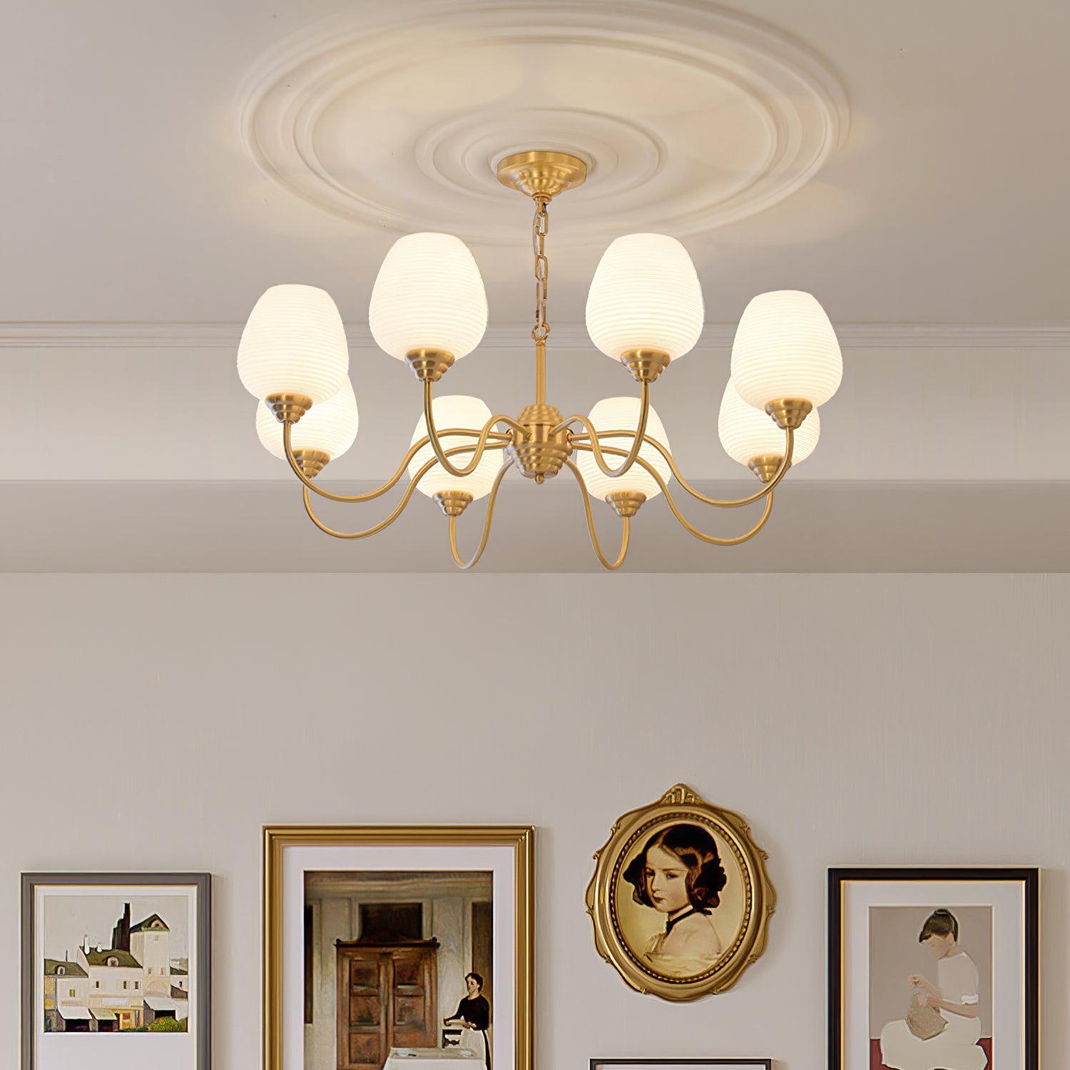 Lustra Chandelier Antique Brass White Glass - Letslighting