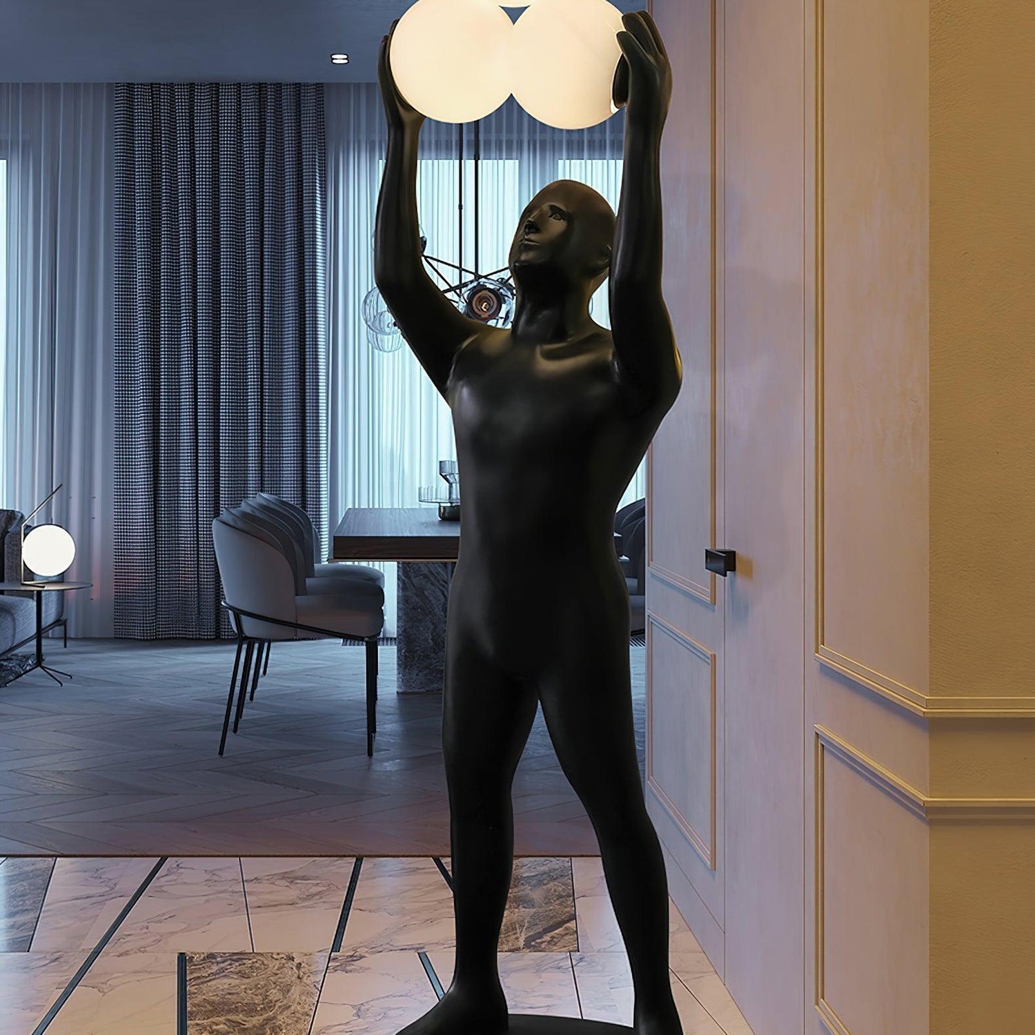 Athranis Uplifted Black Metal Sculptural Floor Lamp - Blowlighting