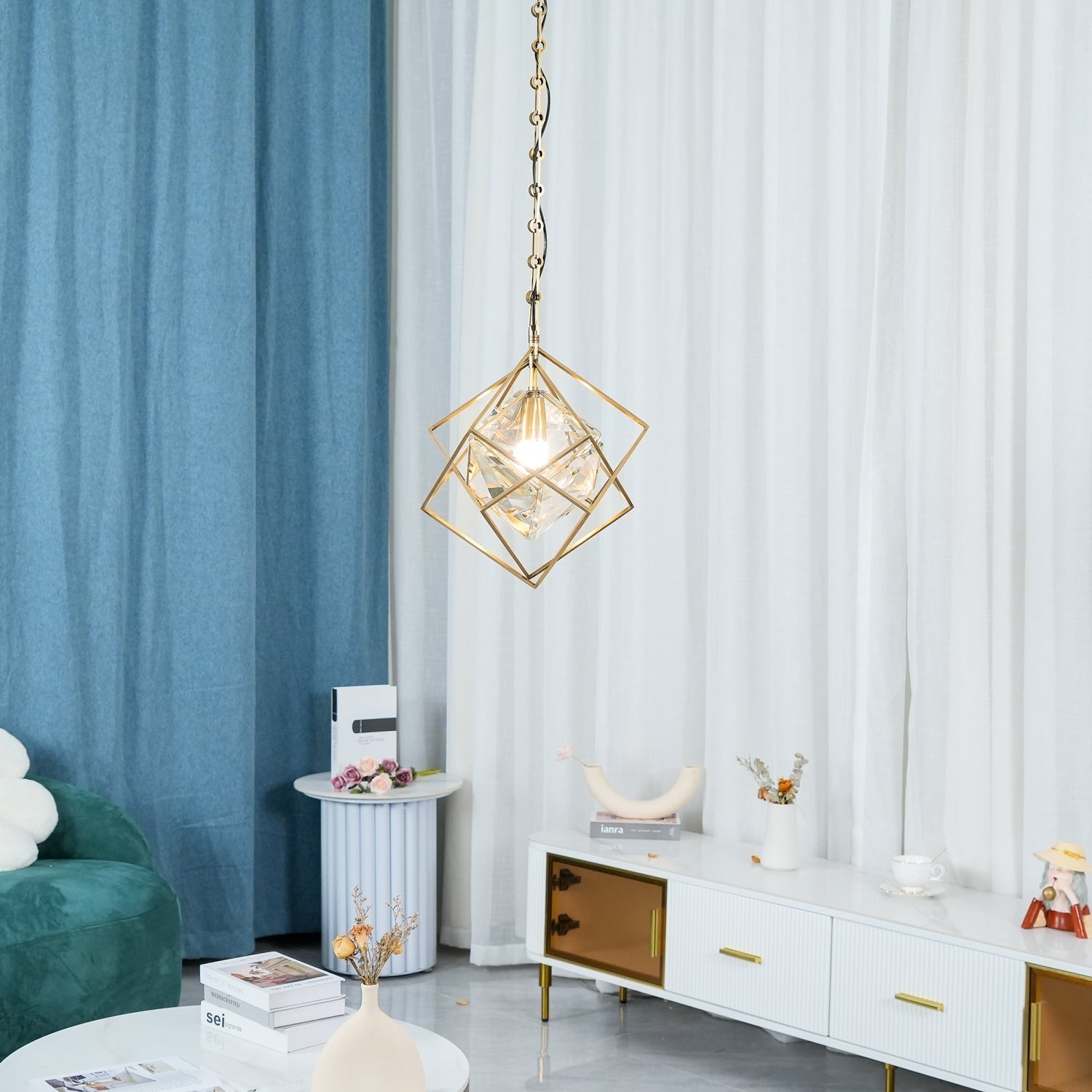 Zevira Brass & Crystal Glam Pendant Light - Letslighting