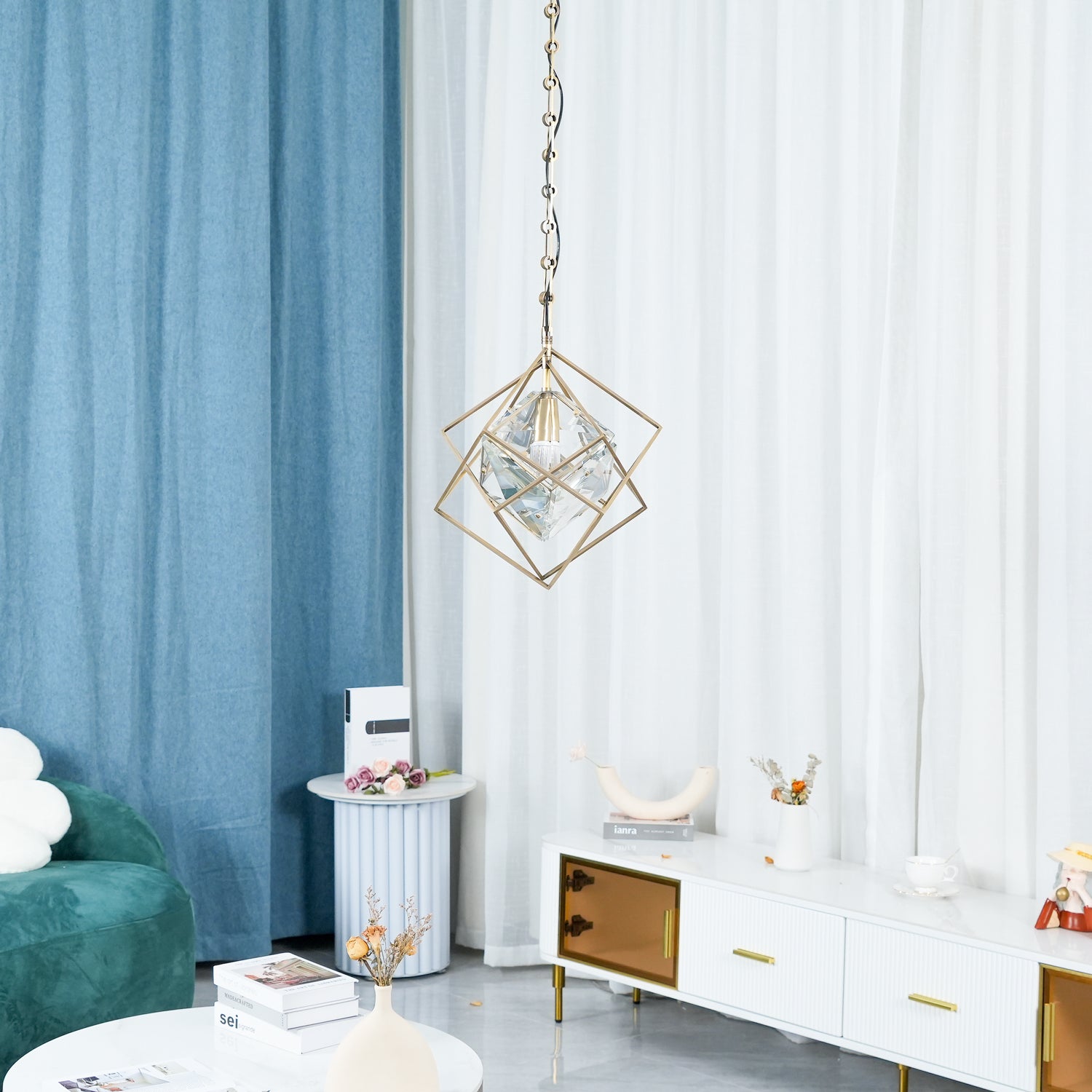 Zevira Brass & Crystal Glam Pendant Light - Letslighting