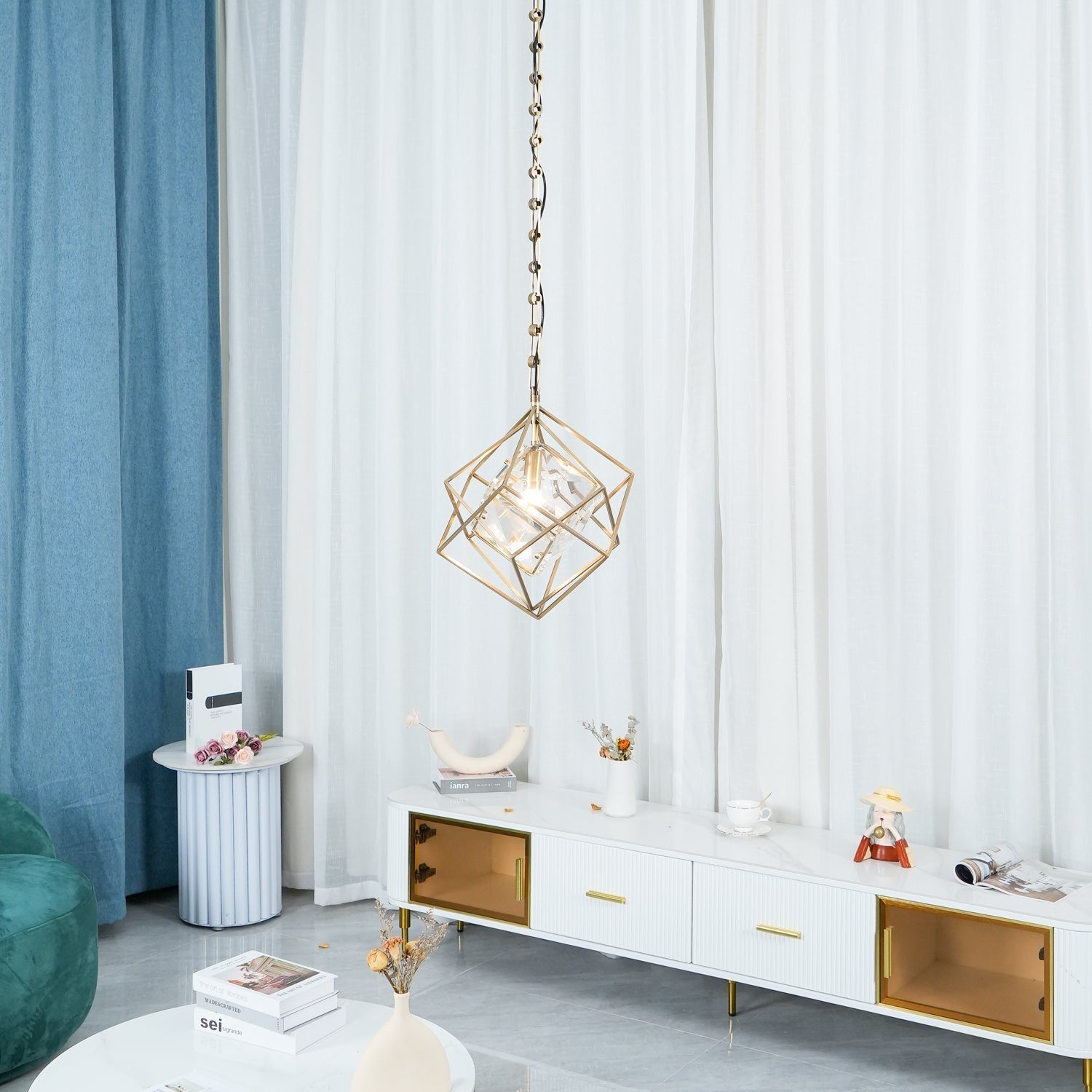 Zevira Brass & Crystal Glam Pendant Light - Letslighting