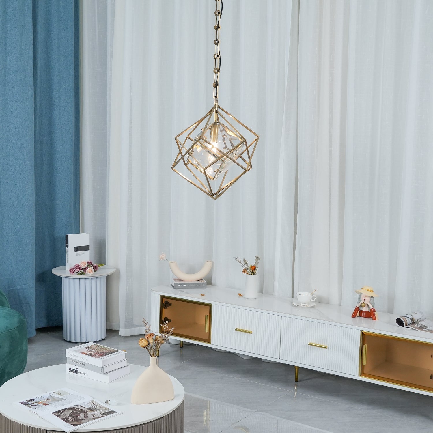 Zevira Brass & Crystal Glam Pendant Light - Letslighting
